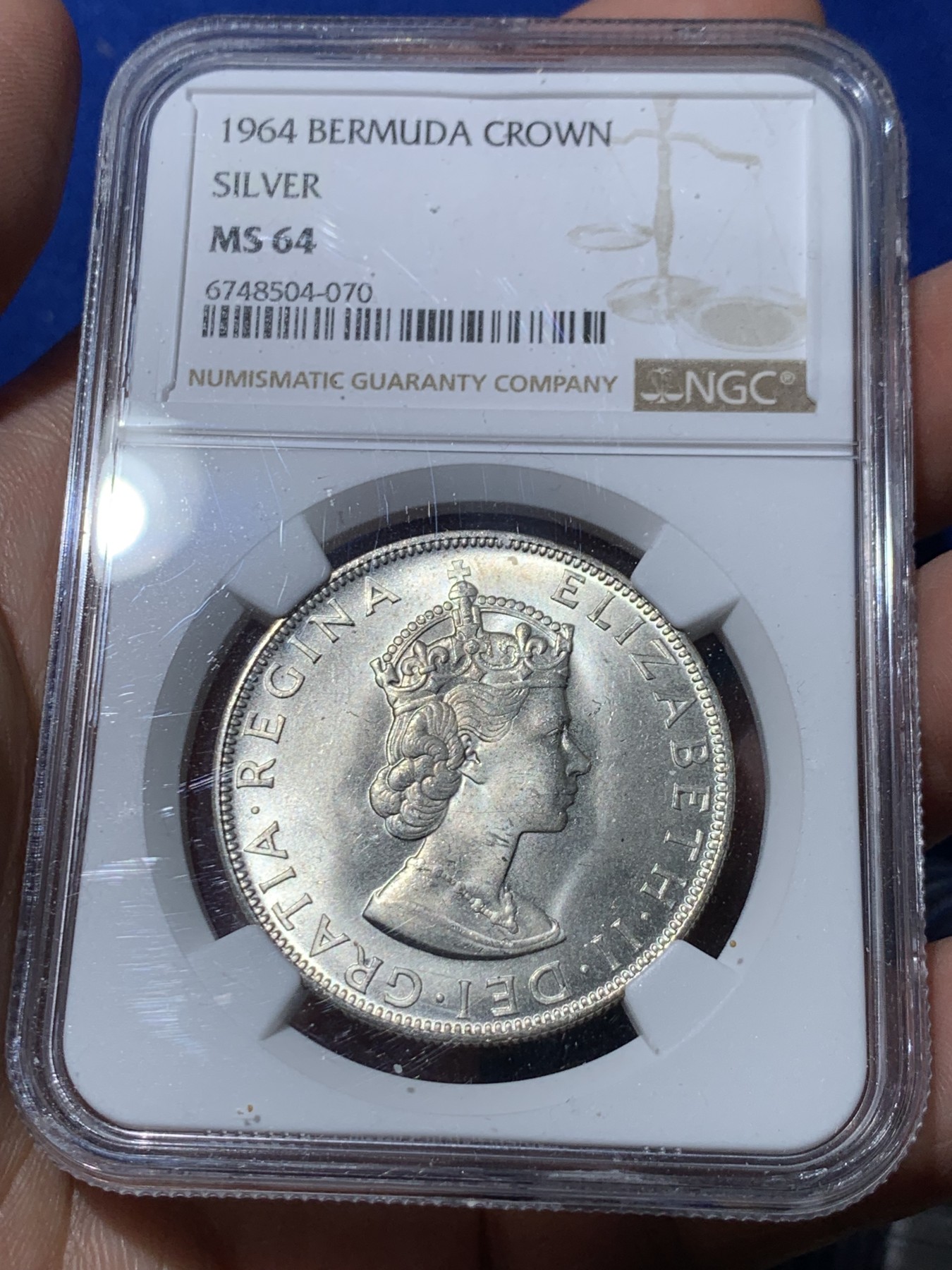 《竞宝斋》第261场-周日，周一，周二 3场连拍 (全场包邮) NGC MS64 英属百慕大1964年伊丽莎白二世青年头像1克朗银币 经典女王头像