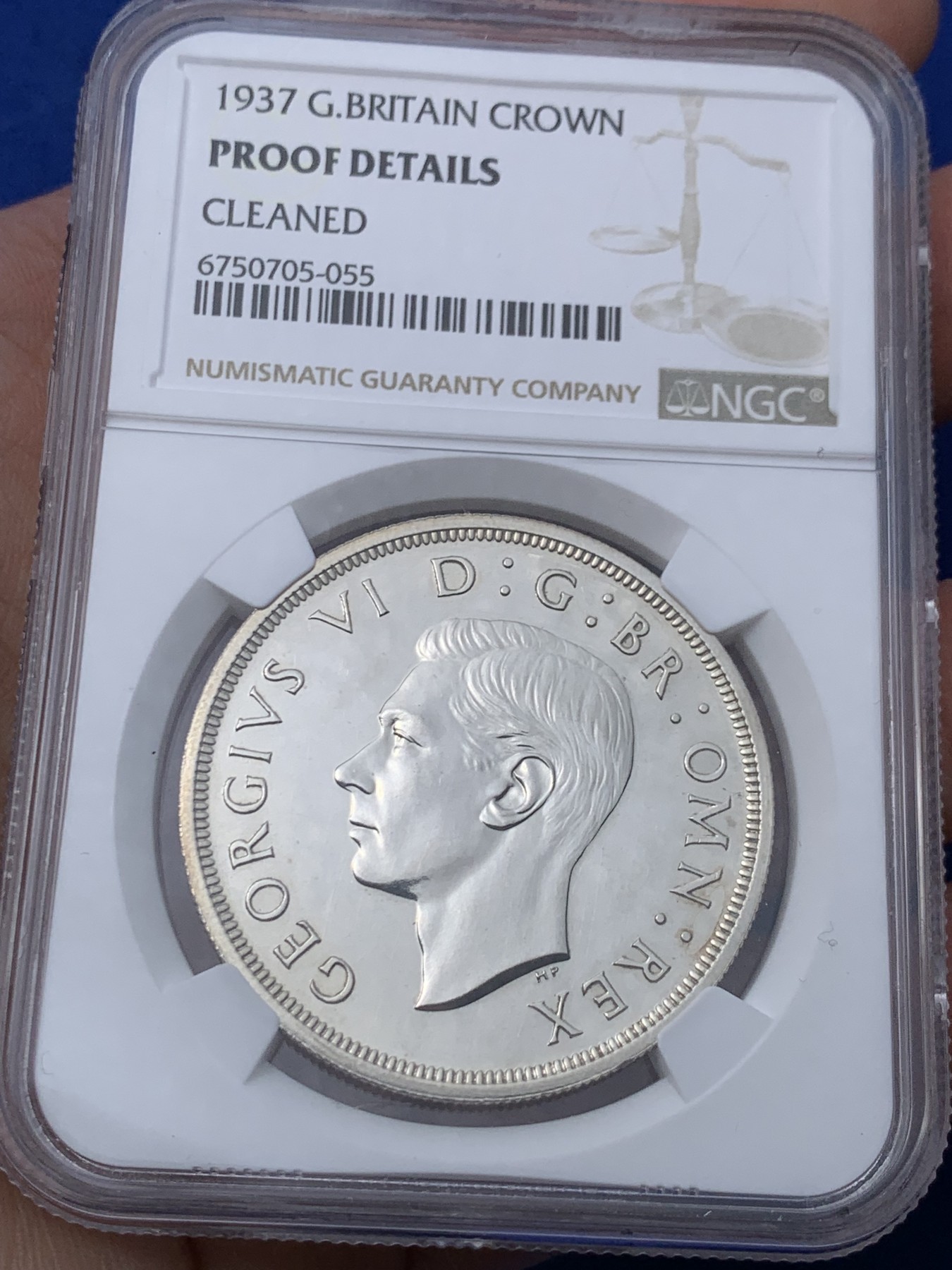 《竞宝斋》第261场-周日，周一，周二 3场连拍 (全场包邮) NGC PROOF 英国1937年乔治六世登基1克朗精制银币，PROOF精制币，车轮强转光，打制精美，高浮雕币面清爽干净又漂亮。