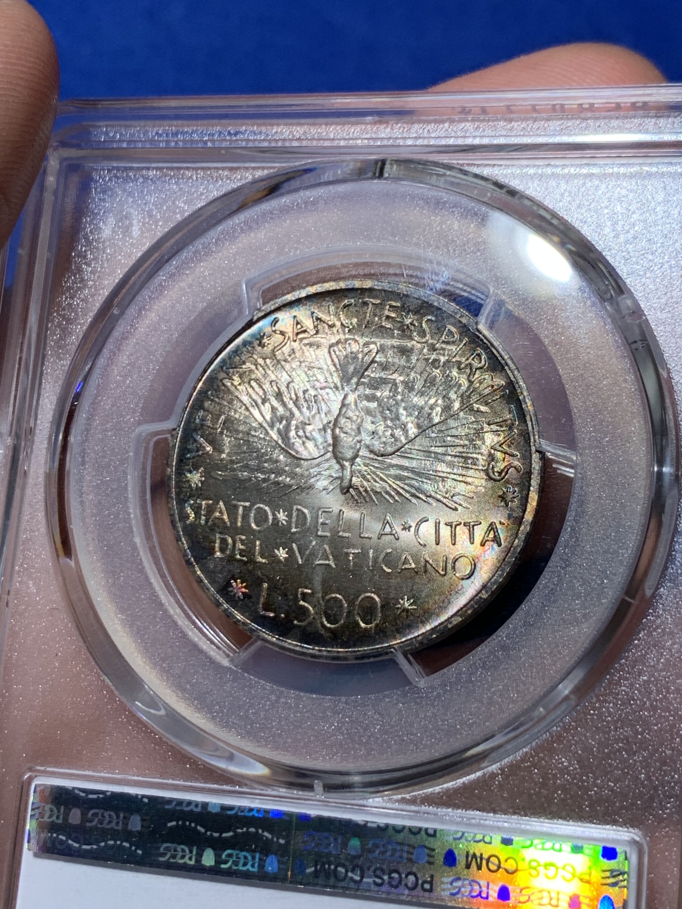 《竞宝斋》第261场-周日，周一，周二 3场连拍 (全场包邮) PCGS MS67 梵蒂冈1978年500里拉缺位纪念币，冠军分，双面带彩