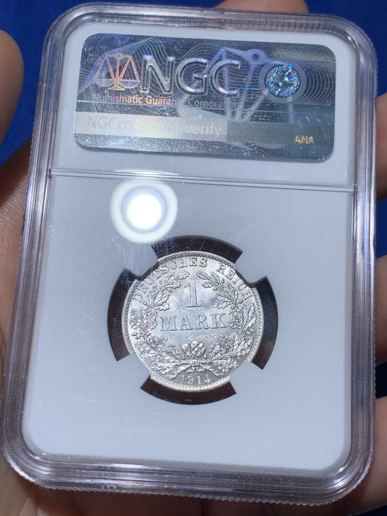 《竞宝斋》第261场-周日，周一，周二 3场连拍 (全场包邮) NGC MS62 德国1914年A版第二帝国长翅1马克银币