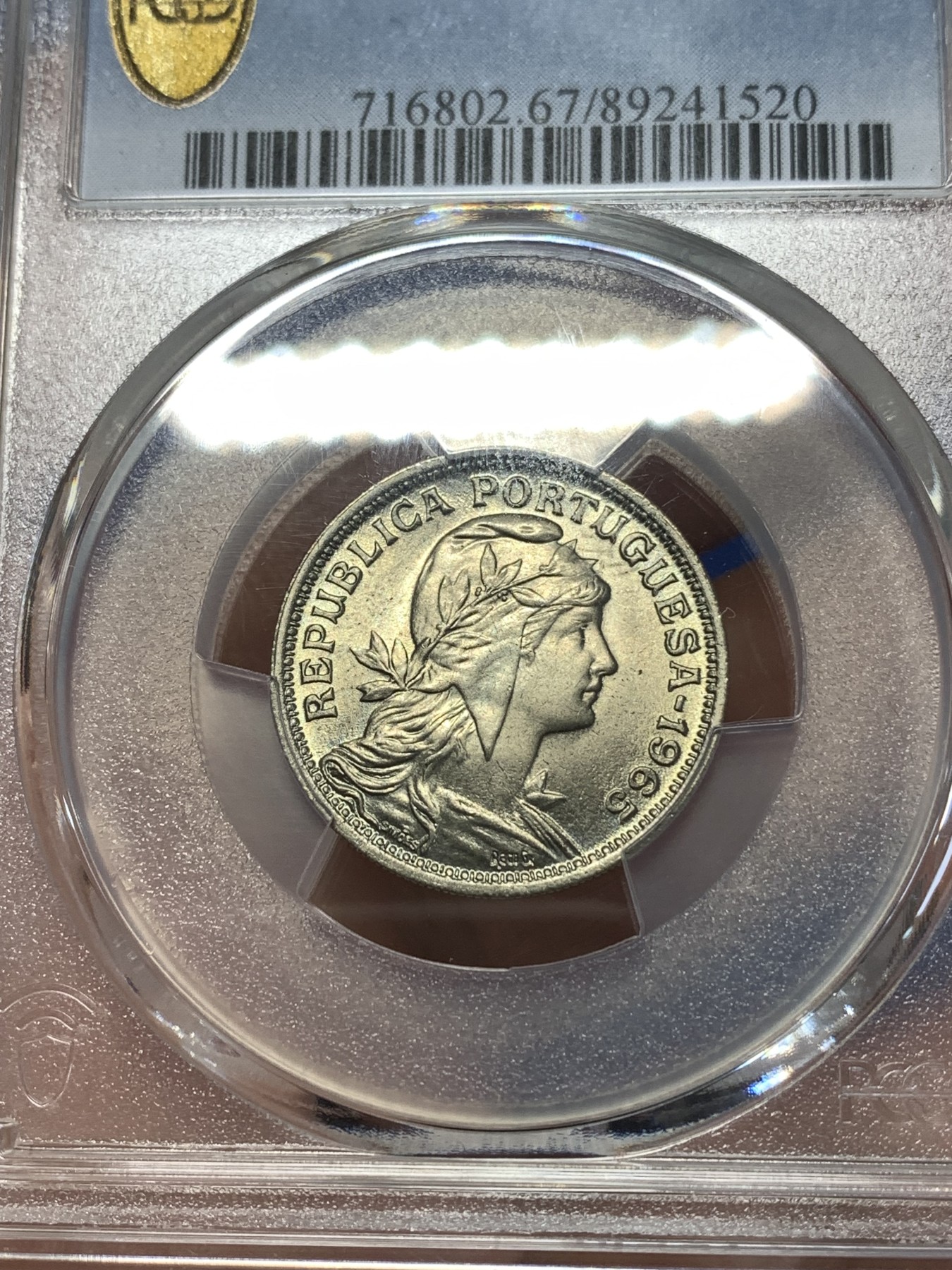 《竞宝斋》第261场-周日，周一，周二 3场连拍 (全场包邮) PCGS金盾 MS67 葡萄牙1965年50分镍币，唯一冠军分