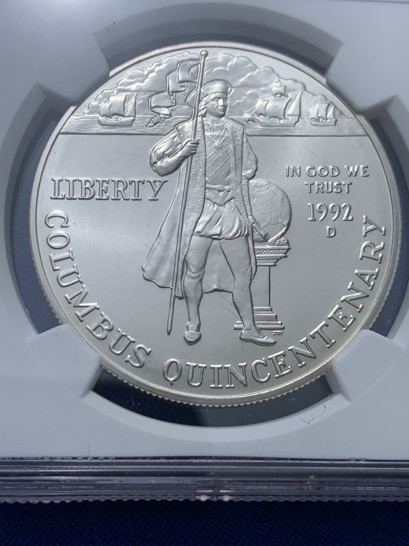 《竞宝斋》第261场-周日，周一，周二 3场连拍 (全场包邮) NGC MS69 美国1992年D版哥伦布1美元大银币