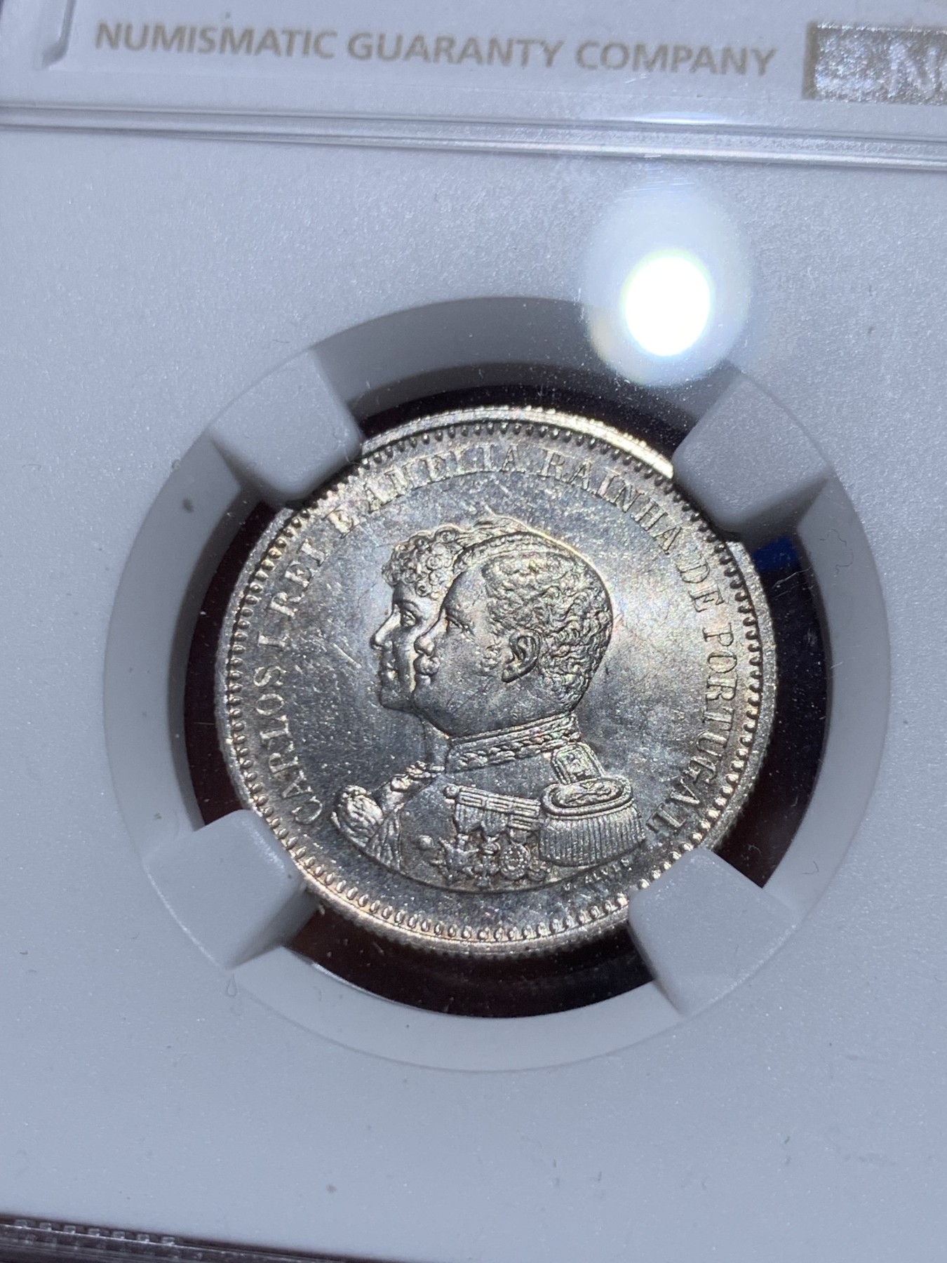 《竞宝斋》第261场-周日，周一，周二 3场连拍 (全场包邮) NGC MS63 葡萄牙1898年发现印度戎装版200瑞斯银币