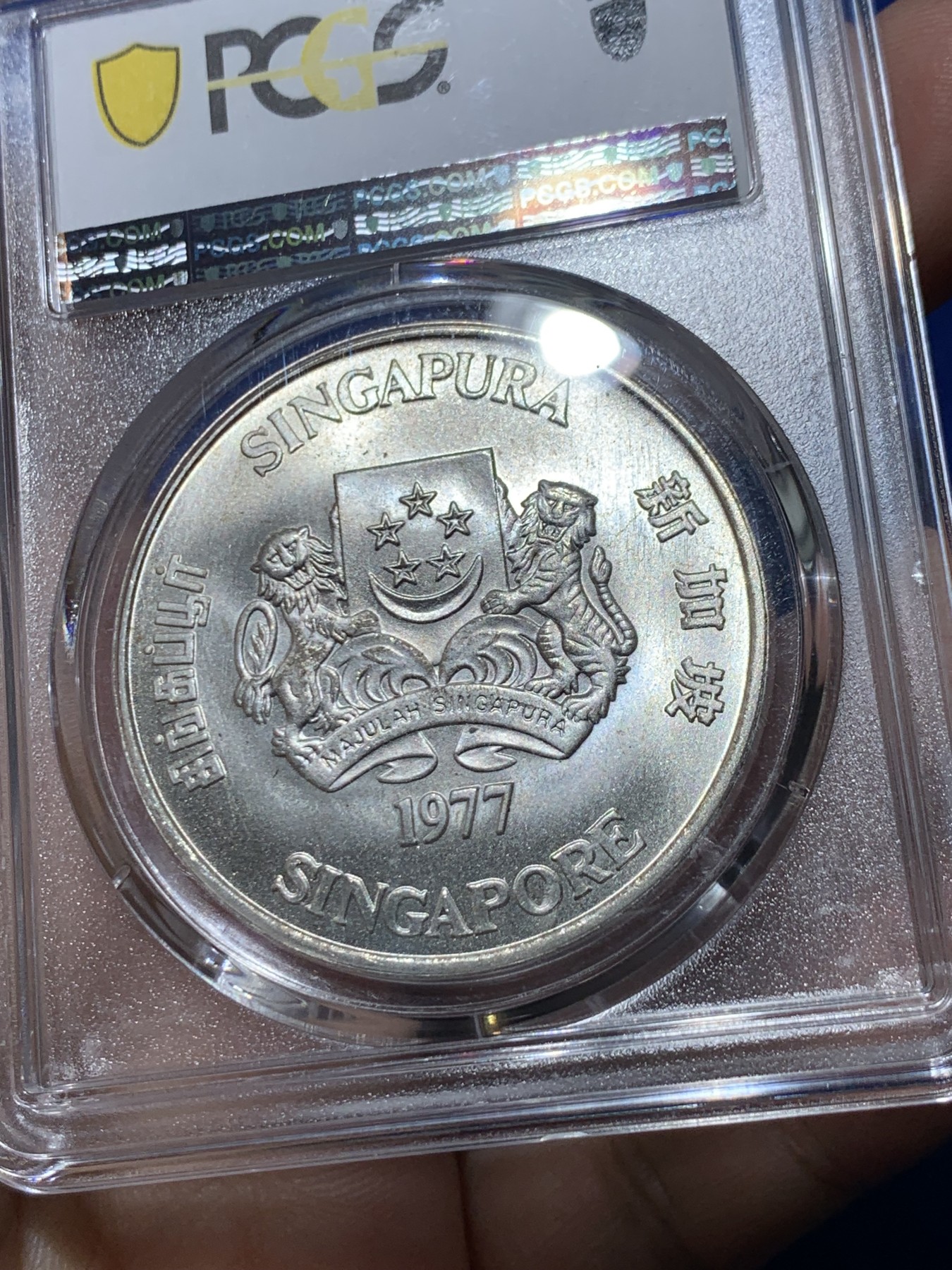 《竞宝斋》第261场-周日，周一，周二 3场连拍 (全场包邮) PCGS MS66 新加坡1977年轮船10元银币