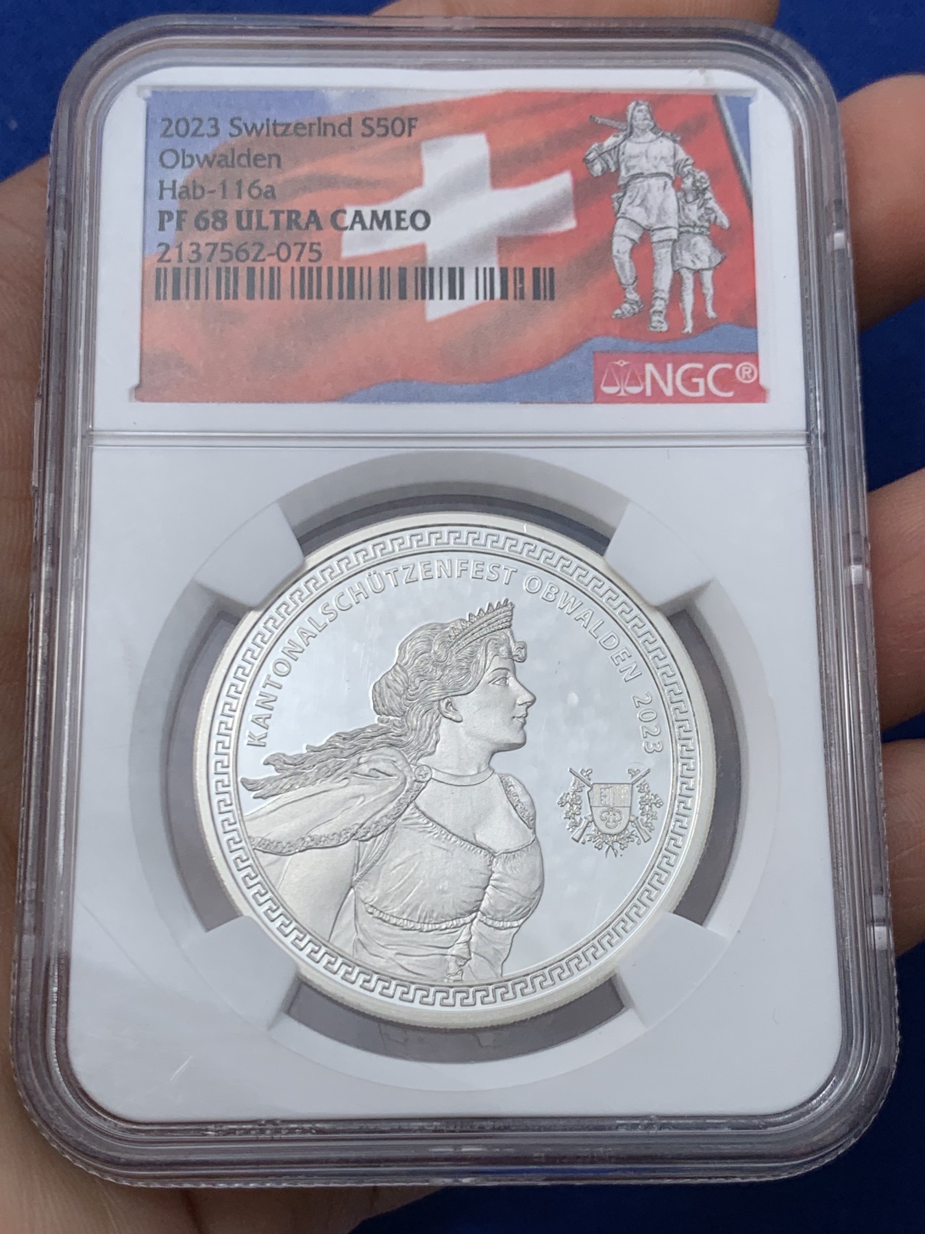 《竞宝斋》第261场-周日，周一，周二 3场连拍 (全场包邮) NGC PF68UC 瑞士2023年奥布瓦尔登射击节 吉斯维尔女神 50法郎精制币 限量1000枚 裸币1500+