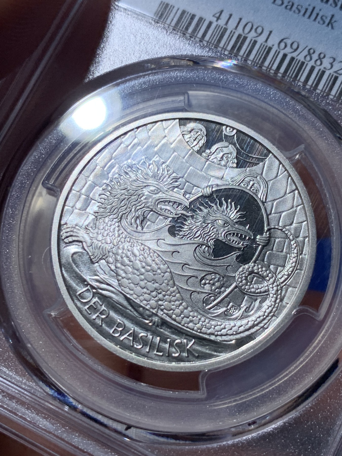 《竞宝斋》第261场-周日，周一，周二 3场连拍 (全场包邮) PCGS PR69DCAM 奥地利2009年发行古代神话巴吉里斯克蜥蜴10欧精制币（克劳斯获奖2011年最受欢迎银币）