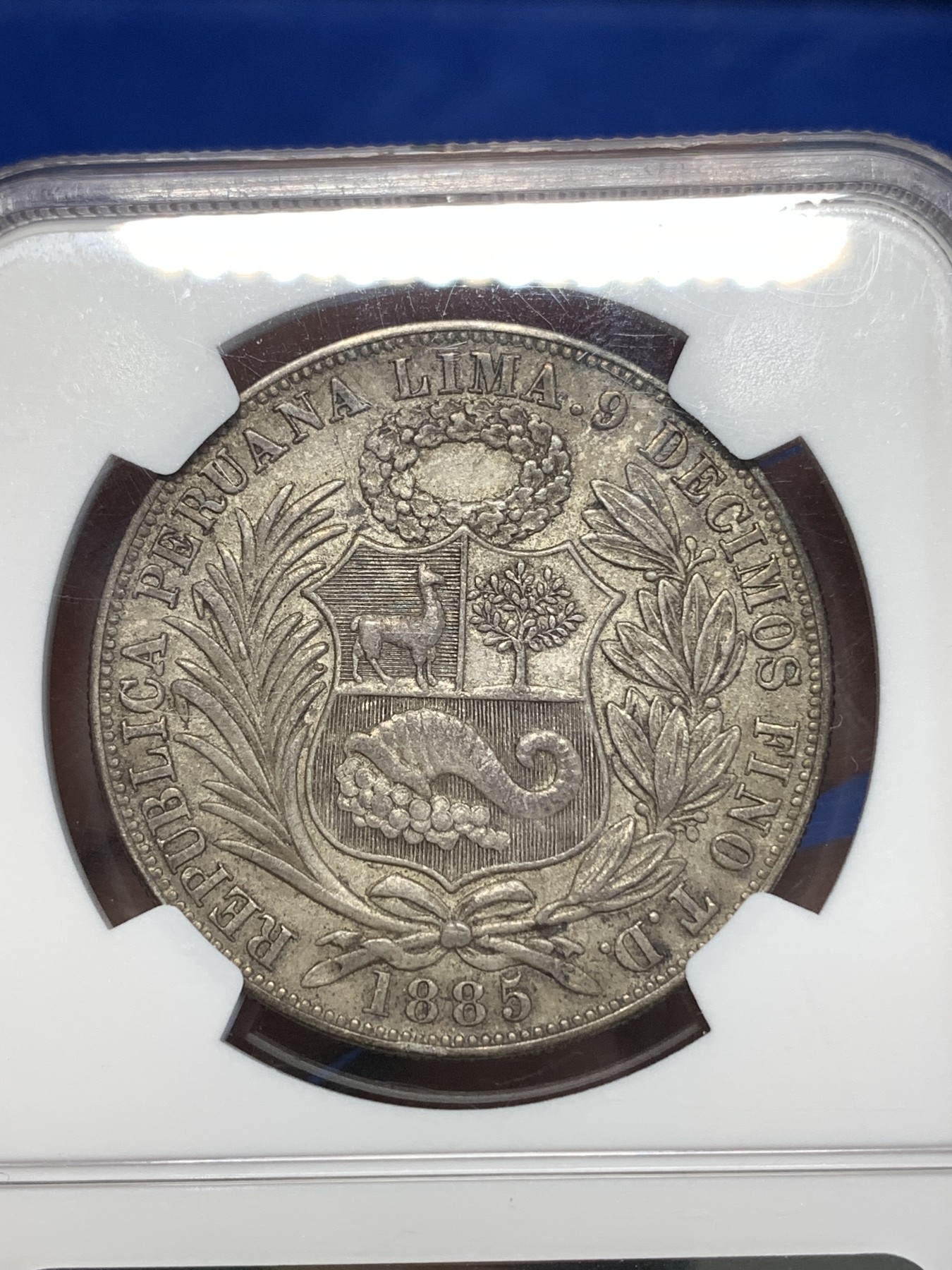 《竞宝斋》第261场-周日，周一，周二 3场连拍 (全场包邮) NGC AU50 秘鲁1885年1索尔银币 热门中南美 厂别骑字