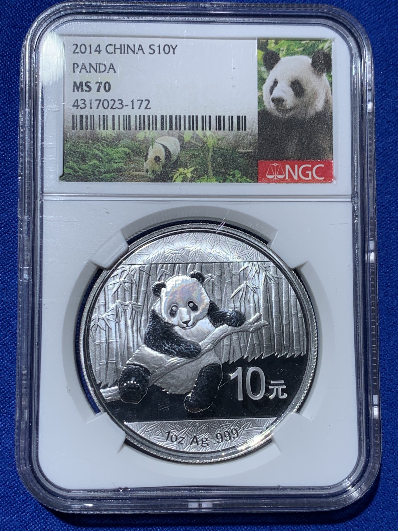 《竞宝斋》第261场-周日，周一，周二 3场连拍 (全场包邮) NGC MS70 中国 2014年 10元 1盎司熊猫 银币