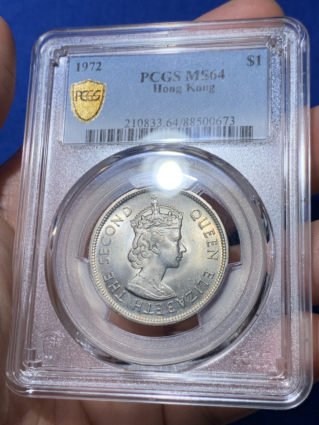 《竞宝斋》第261场-周日，周一，周二 3场连拍 (全场包邮) PCGS MS64 1972 香港大一圆 背面转光非常犀利 很漂亮的一枚