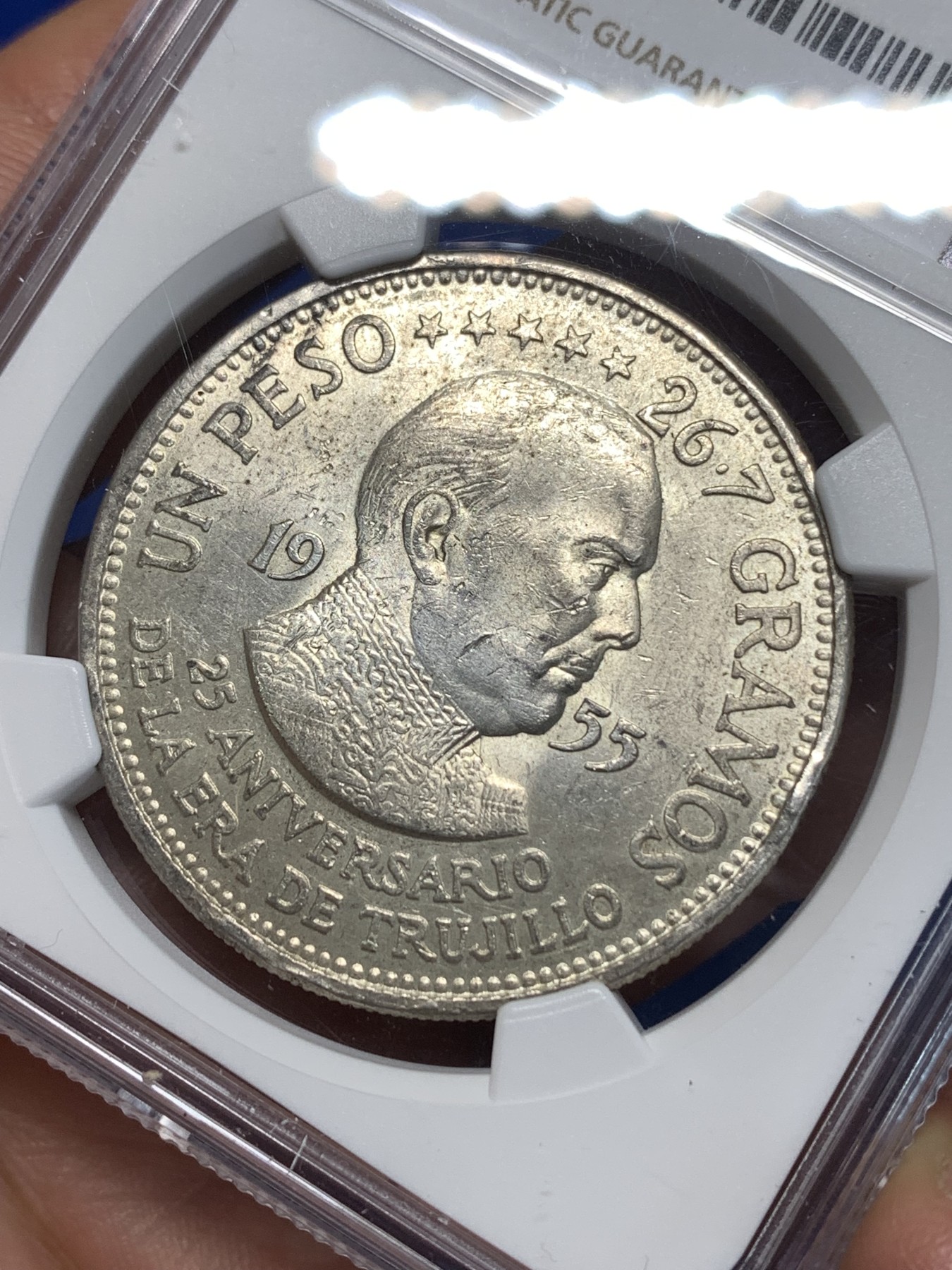 《竞宝斋》第261场-周日，周一，周二 3场连拍 (全场包邮) NGC UNC 多米尼加1955年独裁者特鲁希略执政纪念比索大银币