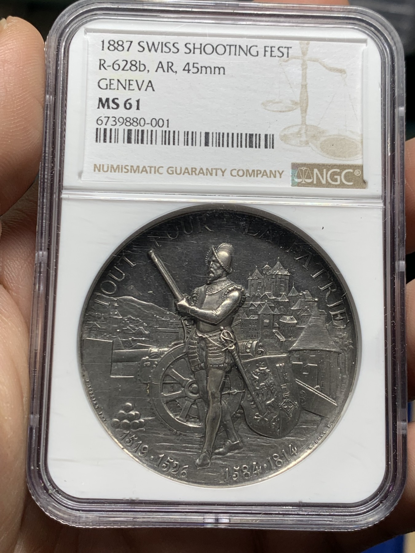 《竞宝斋》第261场-周日，周一，周二 3场连拍 (全场包邮) NGC MS61 瑞士1887年射击节银章 加厚盒