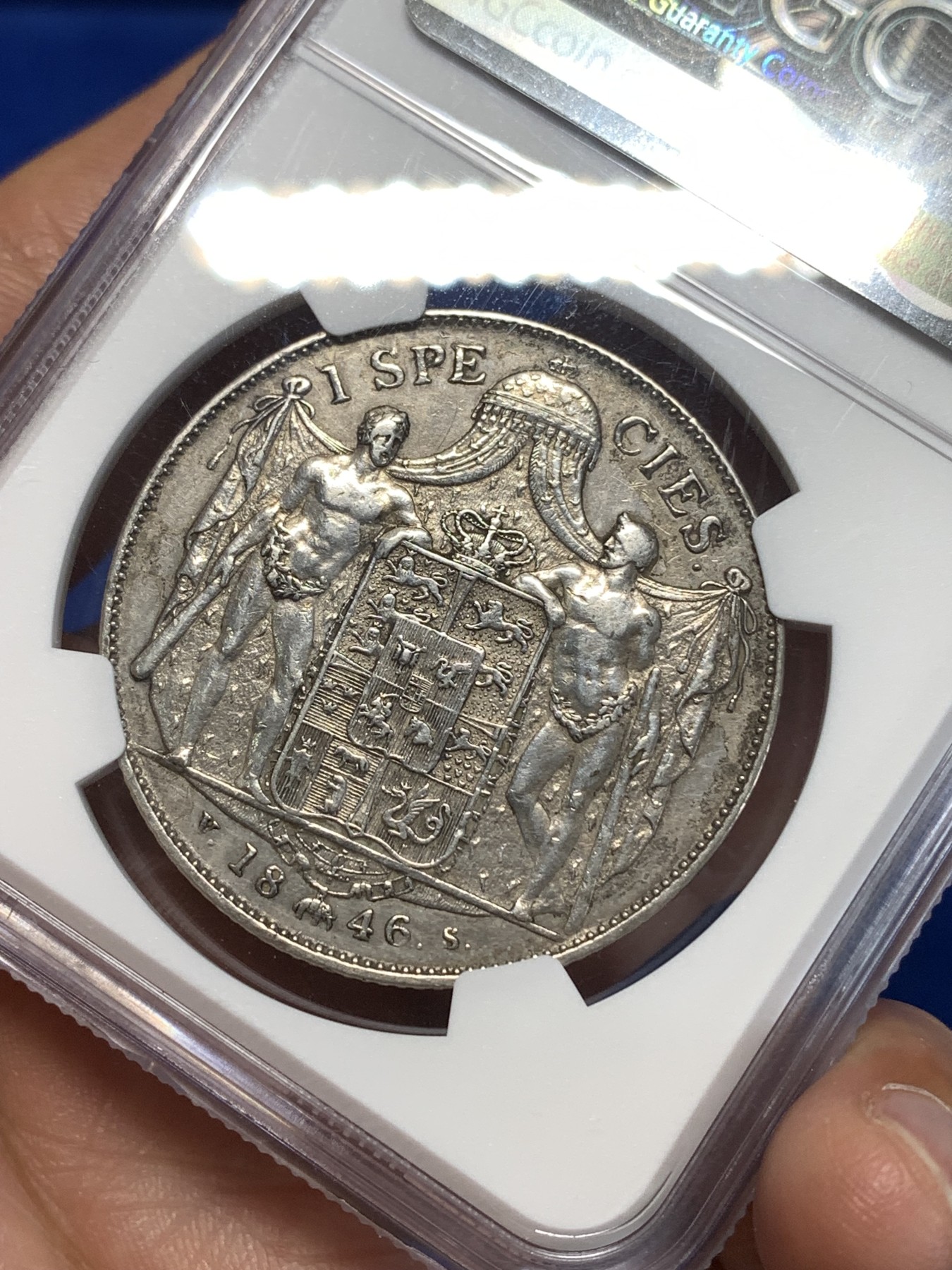 《竞宝斋》第261场-周日，周一，周二 3场连拍 (全场包邮) NGC AUD 1846年丹麦克里斯蒂八世1SD大银币