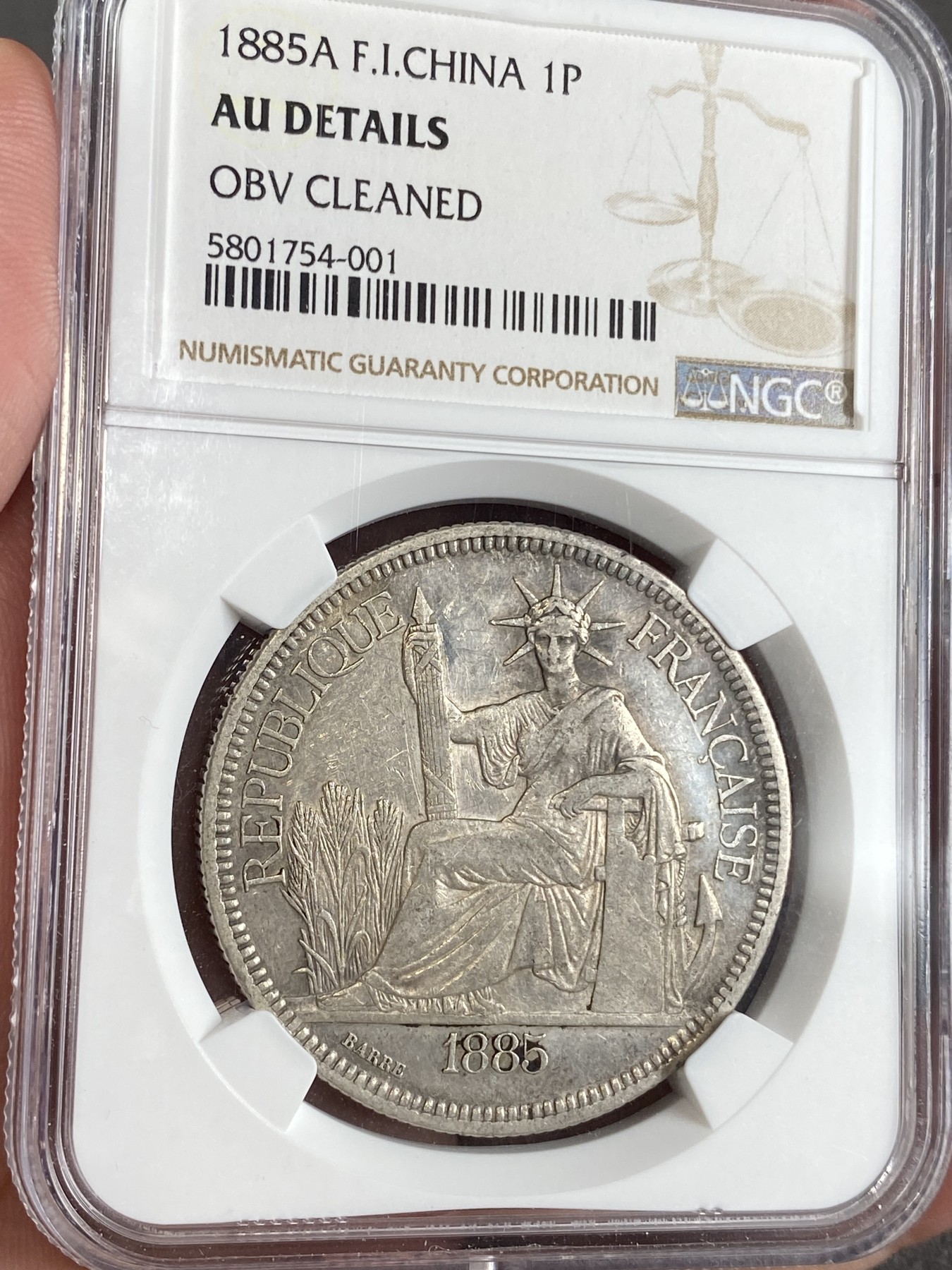 万国钱币拍卖第024期（诸神之战） NGC AUD 1885首年法属印支皮阿斯特坐洋一元 印支首年主币 深打原味包浆状态很不错