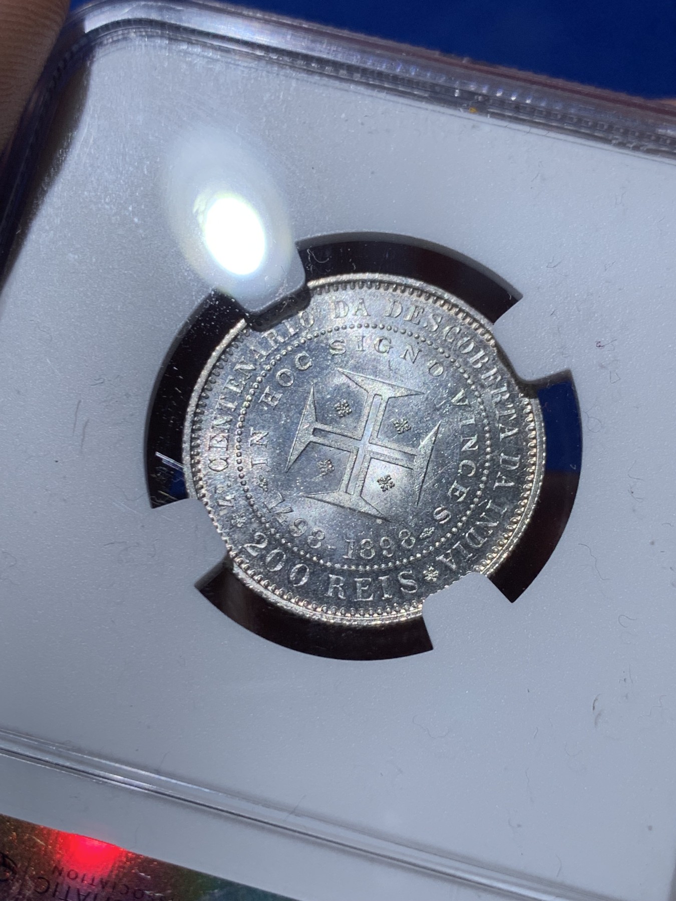 《竞宝斋》第261场-周日，周一，周二 3场连拍 (全场包邮) NGC MS63 葡萄牙1898年发现印度戎装版200瑞斯银币