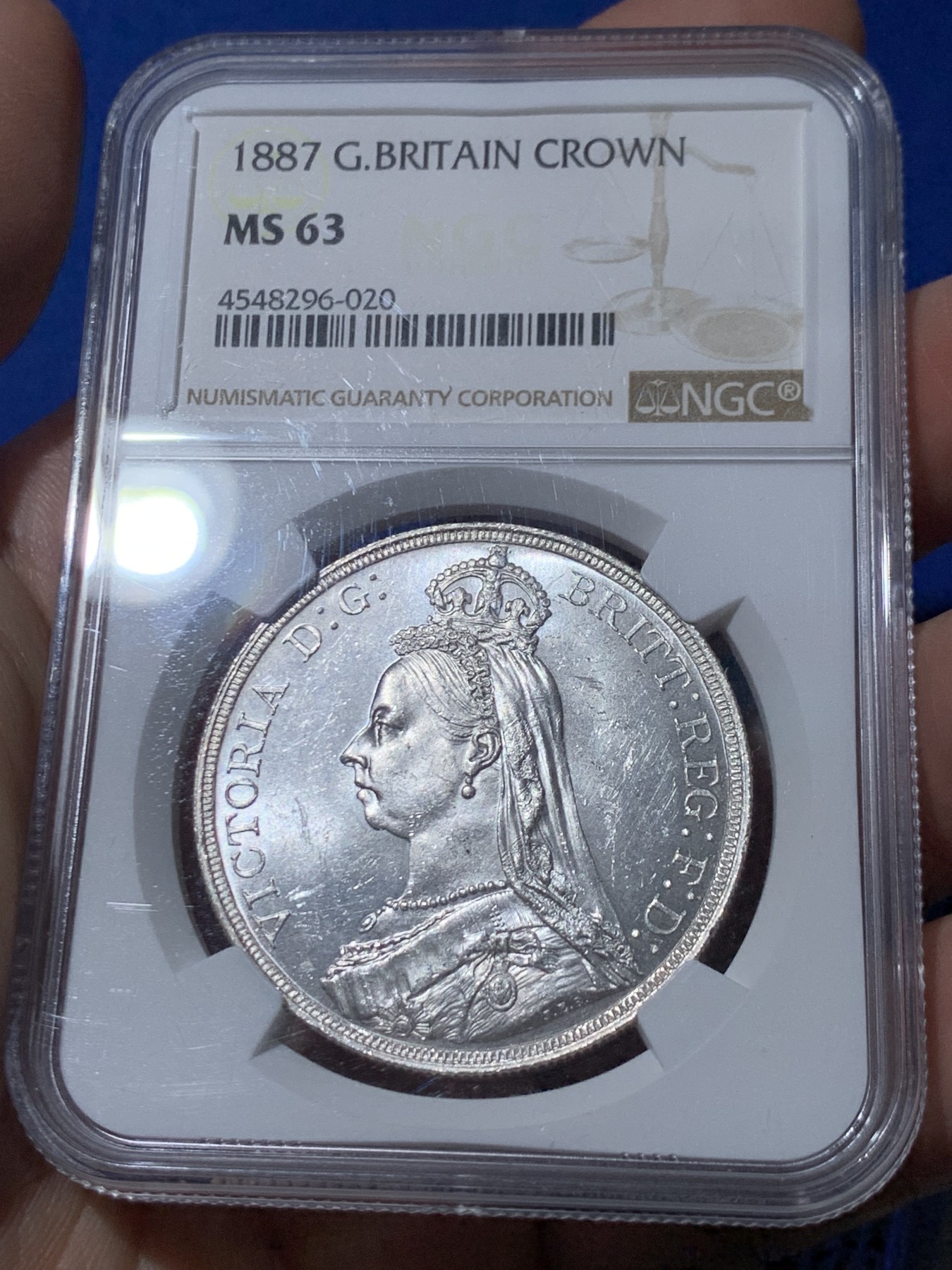 《竞宝斋》第261场-周日，周一，周二 3场连拍 (全场包邮) NGC MS63 英国1887年维多利亚披纱马剑银币 转光底板丝滑 细节到位