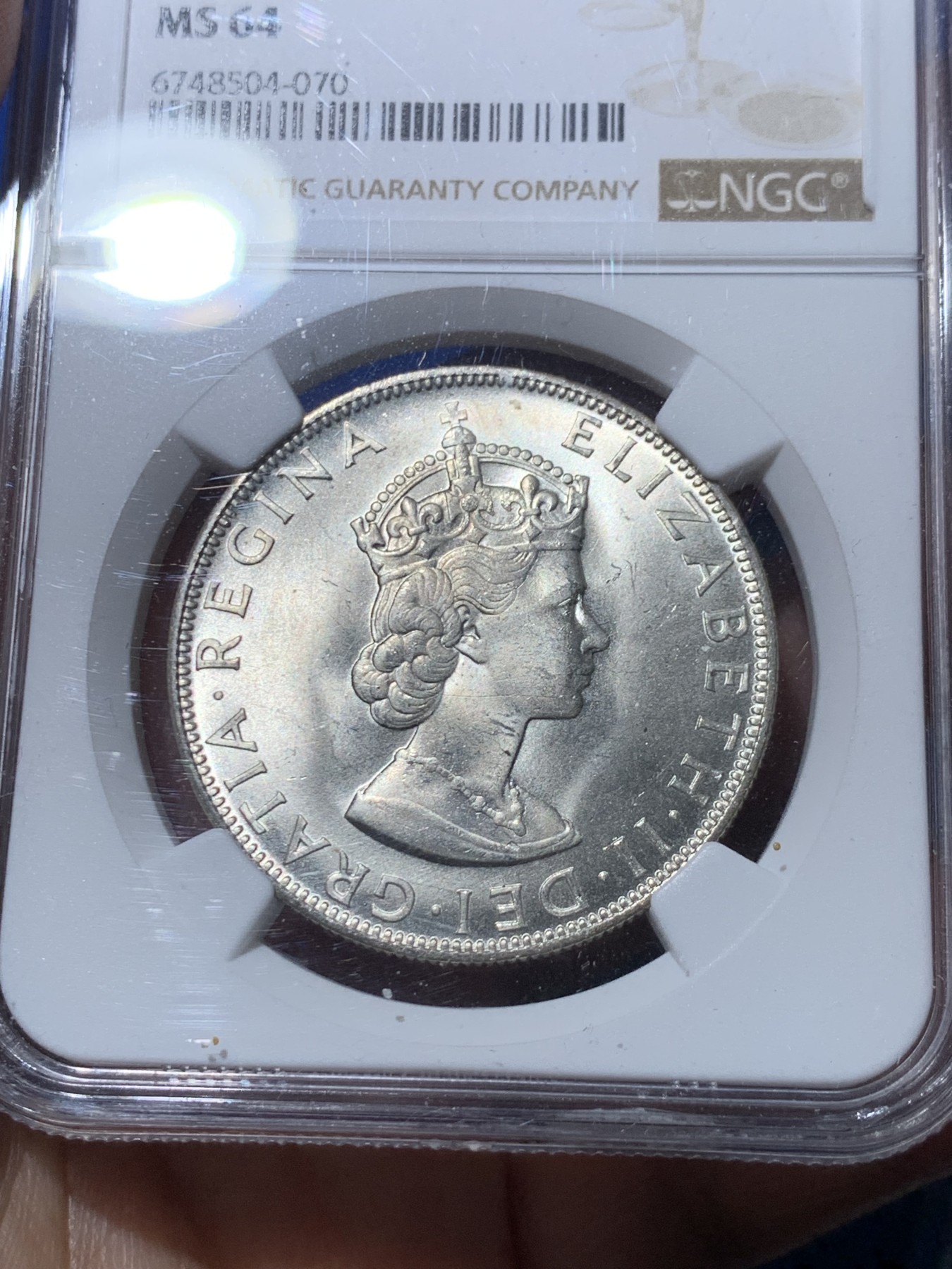 《竞宝斋》第261场-周日，周一，周二 3场连拍 (全场包邮) NGC MS64 英属百慕大1964年伊丽莎白二世青年头像1克朗银币 经典女王头像