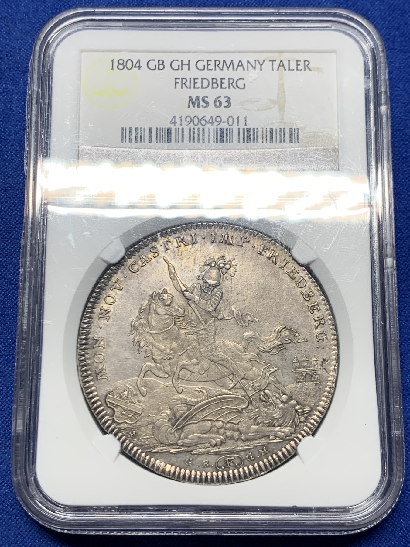 《竞宝斋》第261场-周日，周一，周二 3场连拍 (全场包邮) NGC MS63 神圣罗马帝国 1804 弗里德贝格骑士屠龙 泰勒大银币 打制清晰 细腻的场景 难得藏品