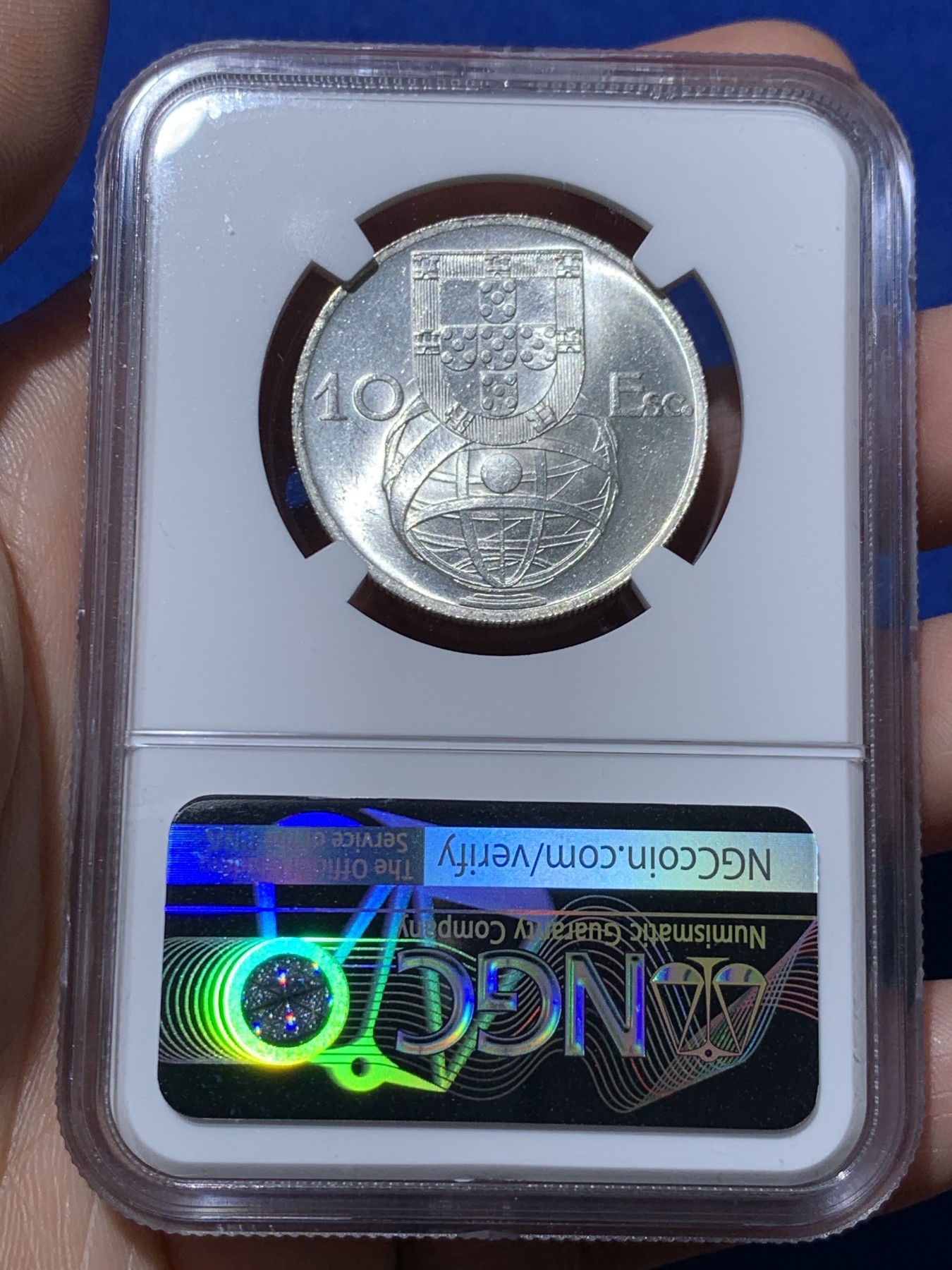 《竞宝斋》第261场-周日，周一，周二 3场连拍 (全场包邮) NGC MS65 葡萄牙1954年大帆船10埃斯库多银币