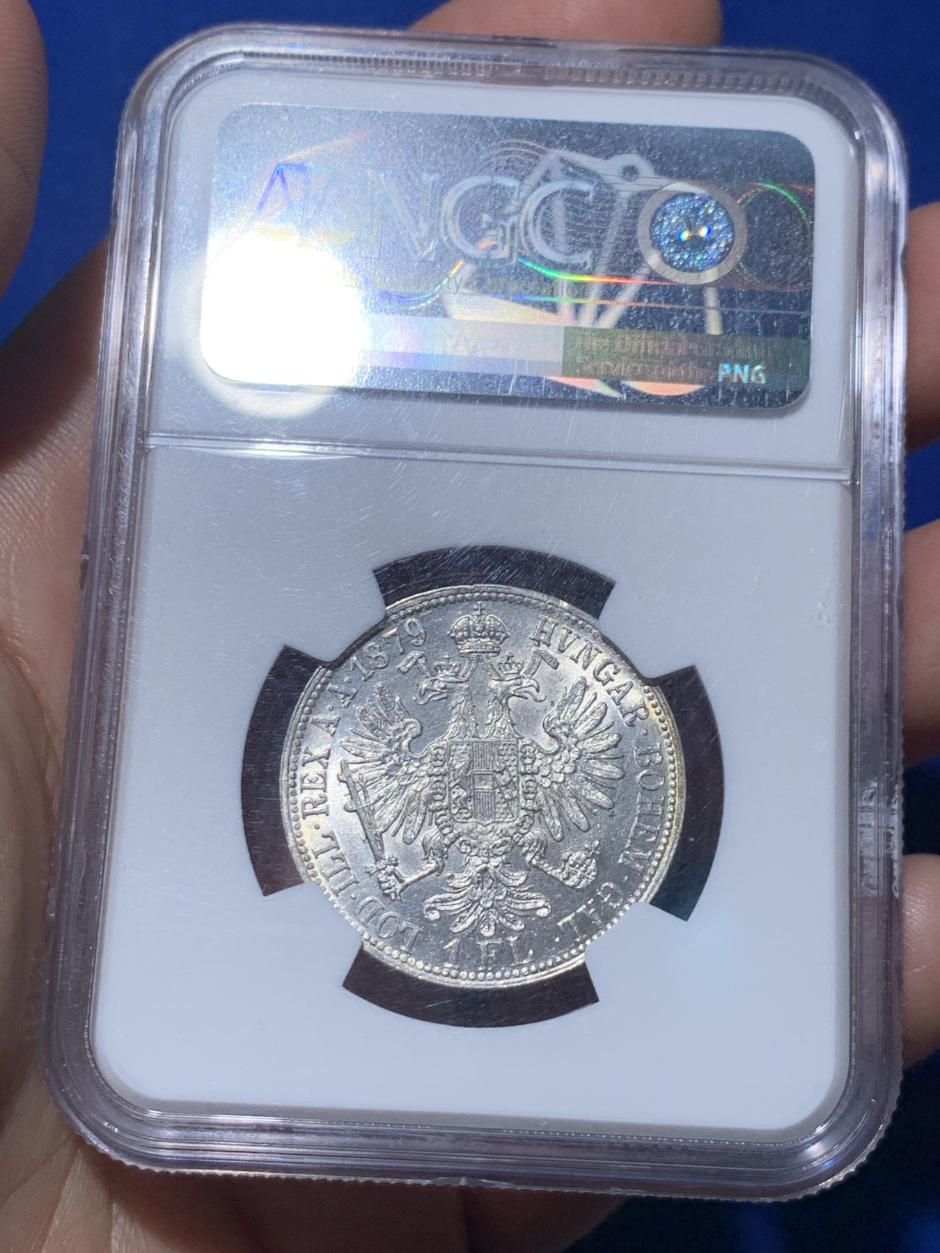 《竞宝斋》第261场-周日，周一，周二 3场连拍 (全场包邮) NGC MS62 奥地利1879年1佛罗林银币 原光美品