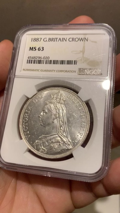 《竞宝斋》第261场-周日，周一，周二 3场连拍 (全场包邮) NGC MS63 英国1887年维多利亚披纱马剑银币 转光底板丝滑 细节到位