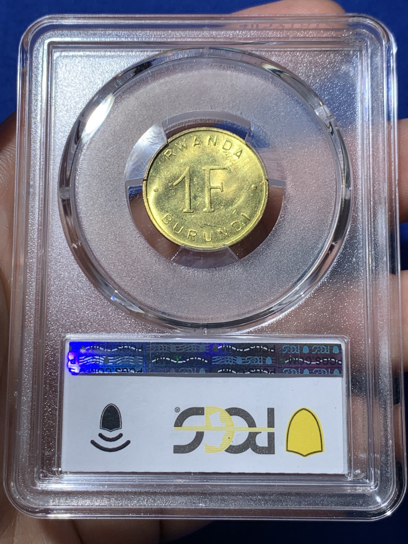 《竞宝斋》第261场-周日，周一，周二 3场连拍 (全场包邮) PCGS金盾 MS64 卢旺达-布隆迪雄狮1961年1法郎铜币