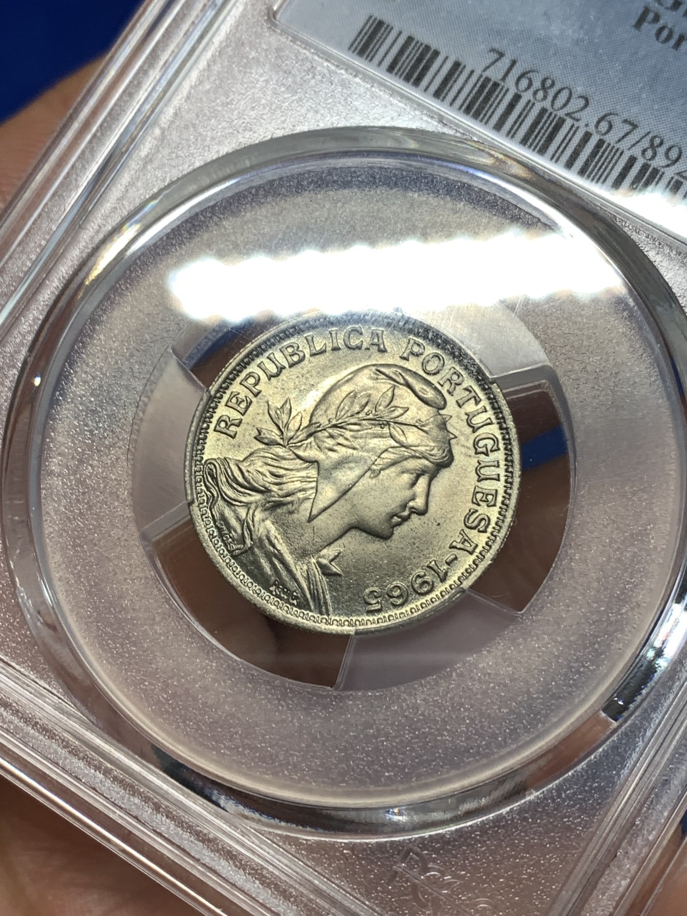 《竞宝斋》第261场-周日，周一，周二 3场连拍 (全场包邮) PCGS金盾 MS67 葡萄牙1965年50分镍币，唯一冠军分