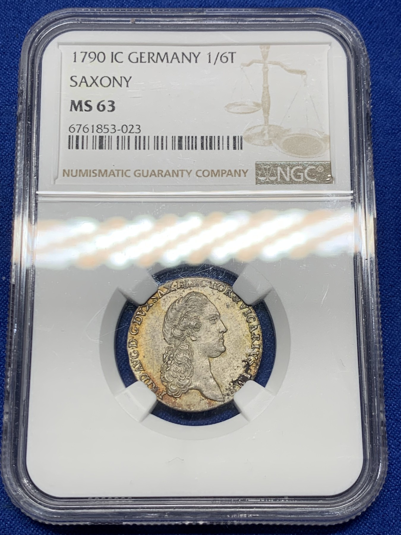 《竞宝斋》第261场-周日，周一，周二 3场连拍 (全场包邮) NGC MS63 1790年萨克森1/12泰勒银币 NGC标签有误 非常好看的包浆
