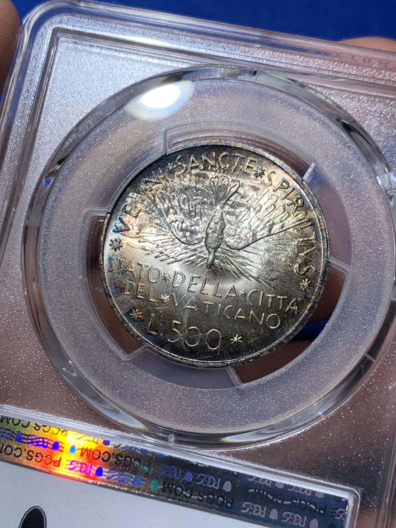 《竞宝斋》第261场-周日，周一，周二 3场连拍 (全场包邮) PCGS MS67 梵蒂冈1978年500里拉缺位纪念币，冠军分，双面带彩