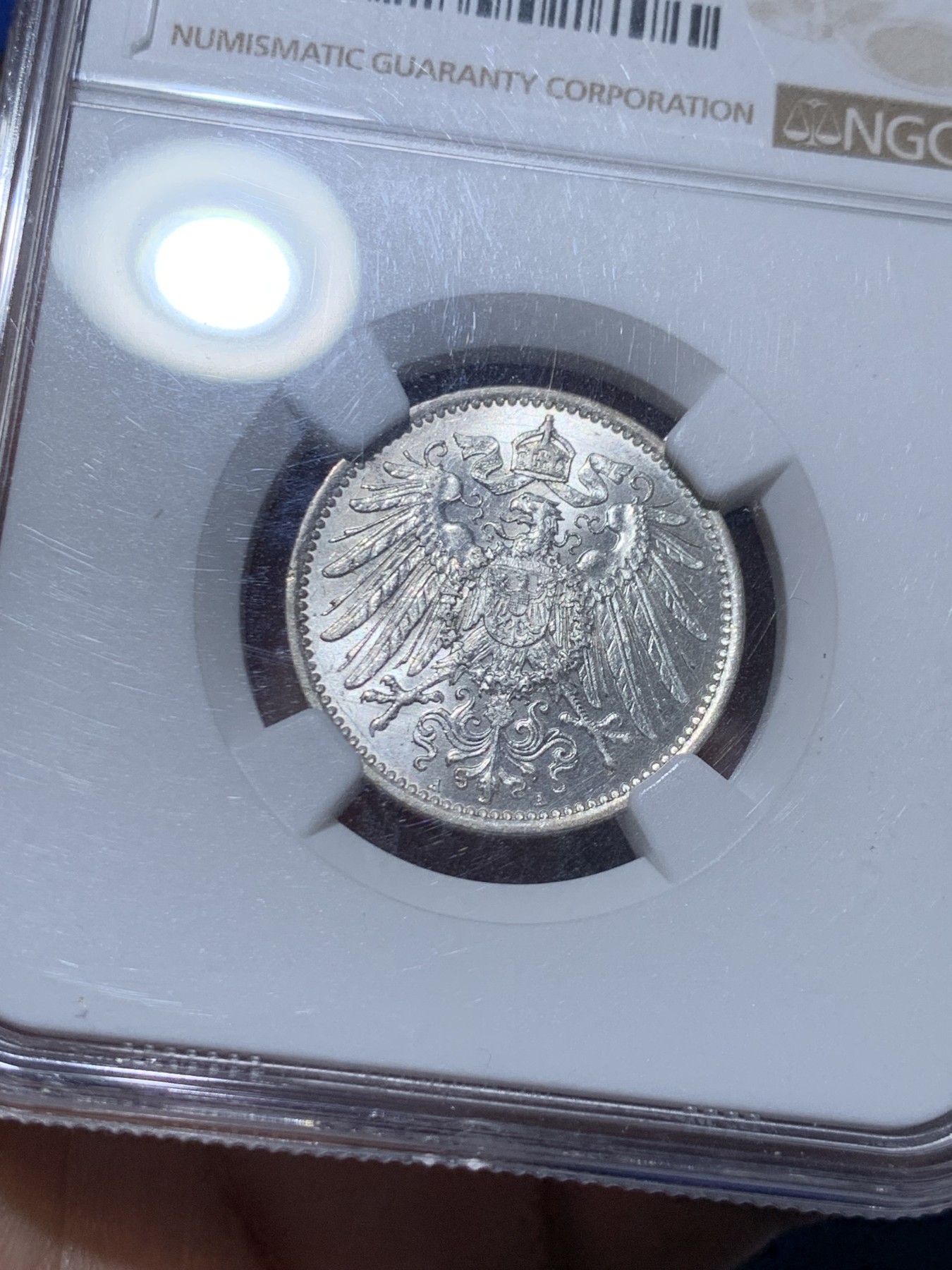 《竞宝斋》第261场-周日，周一，周二 3场连拍 (全场包邮) NGC MS62 德国1914年A版第二帝国长翅1马克银币