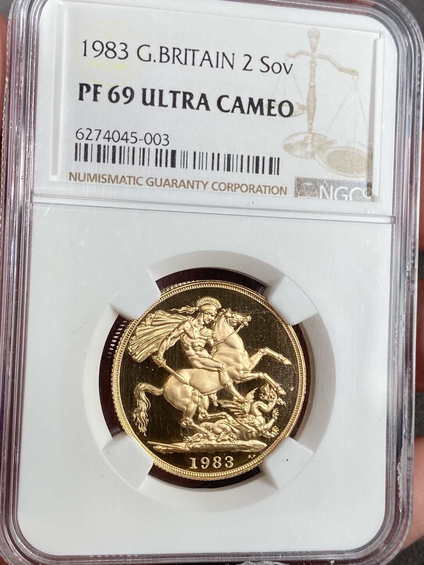 万国钱币拍卖第024期（诸神之战） NGC PF69UC 1983英国伊丽莎白二世2镑金币 顶级品相，15.98g，917金。