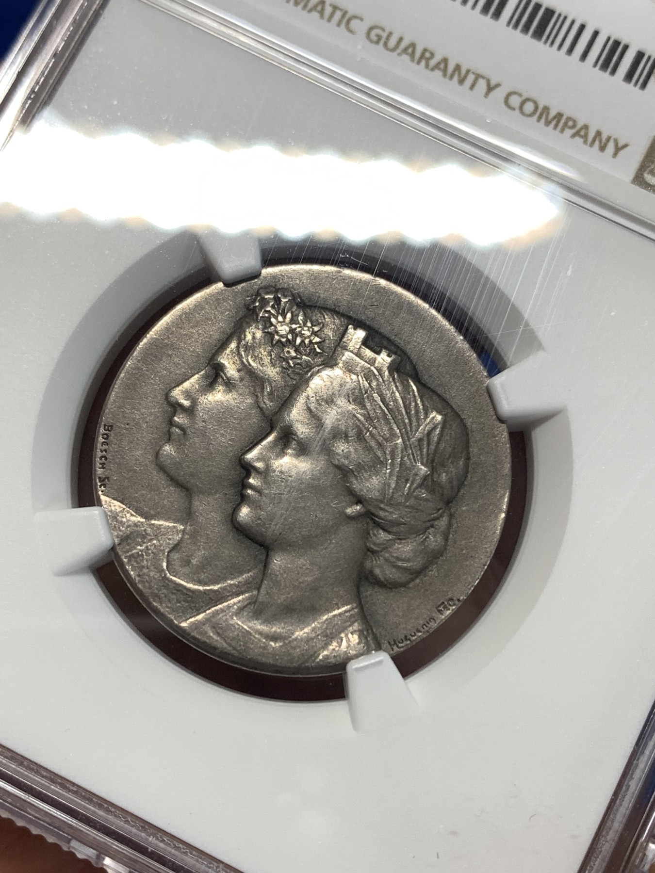 《竞宝斋》第261场-周日，周一，周二 3场连拍 (全场包邮) NGC MS62 瑞士1907年射击节银章 苏黎世射击节 正面为古典阿尔卑斯少女头像 很精致