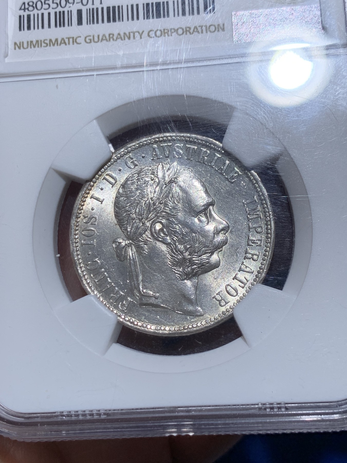 《竞宝斋》第261场-周日，周一，周二 3场连拍 (全场包邮) NGC MS62 奥地利1879年1佛罗林银币 原光美品