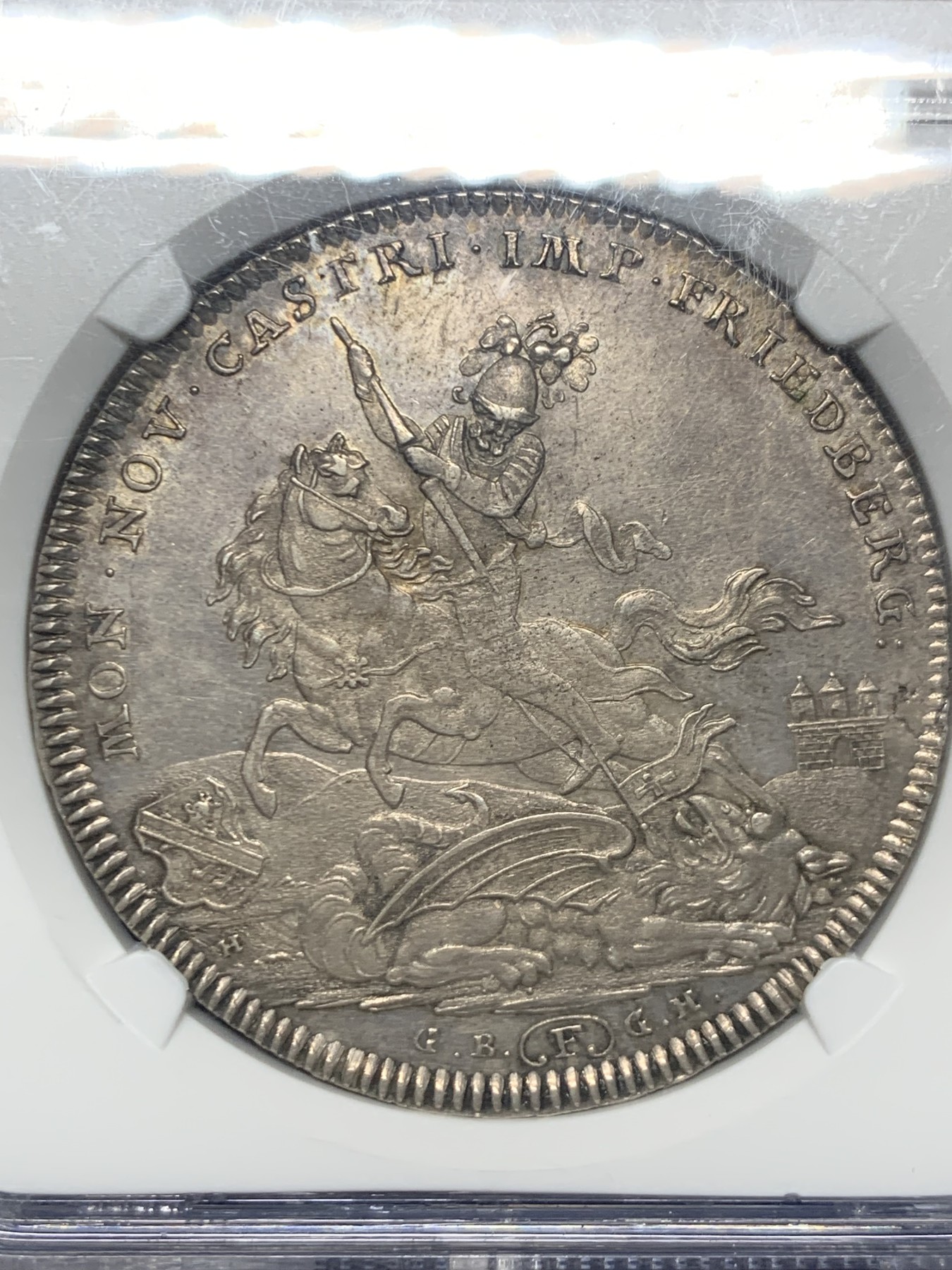 《竞宝斋》第261场-周日，周一，周二 3场连拍 (全场包邮) NGC MS63 神圣罗马帝国 1804 弗里德贝格骑士屠龙 泰勒大银币 打制清晰 细腻的场景 难得藏品