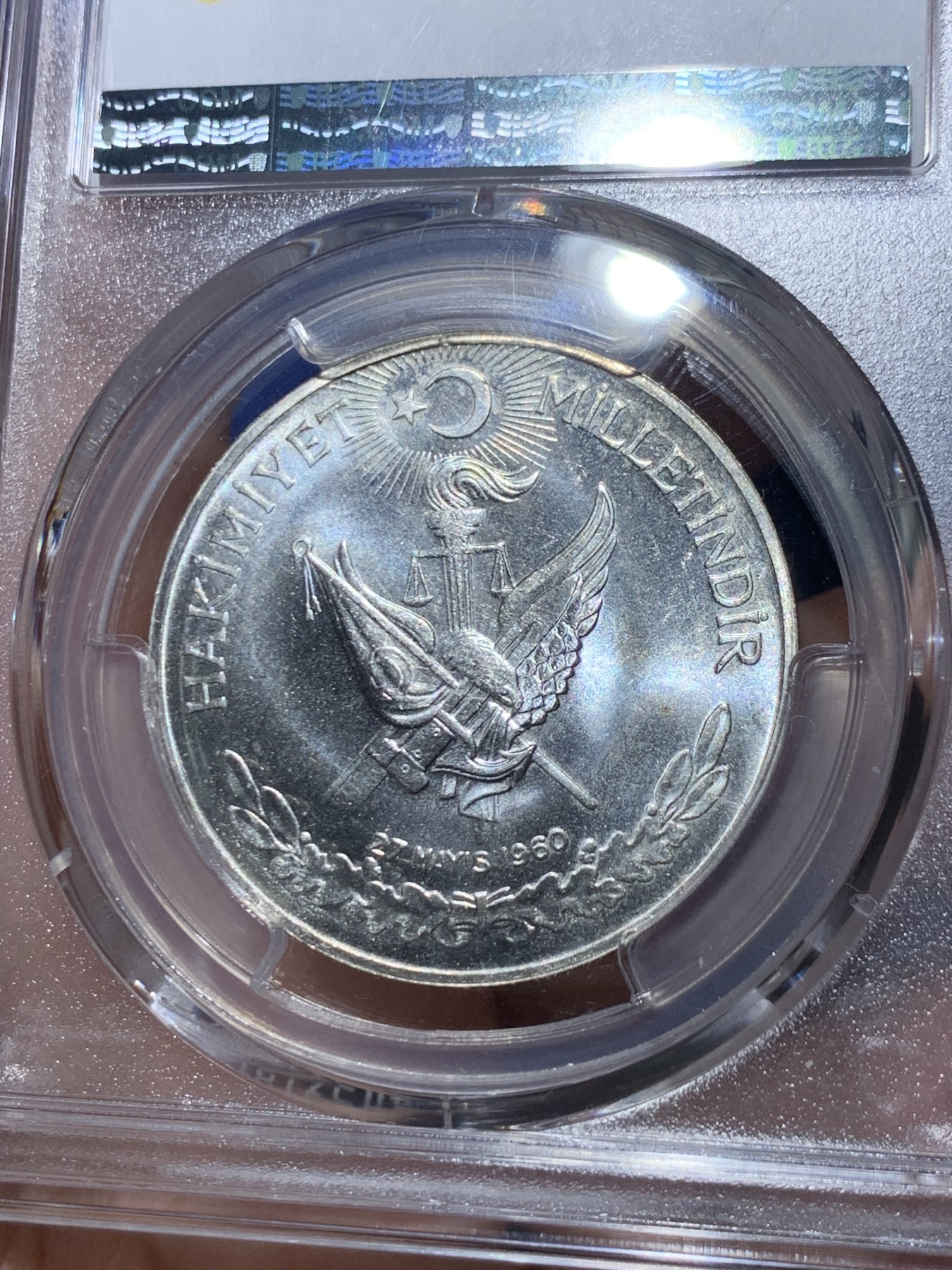 《竞宝斋》第261场-周日，周一，周二 3场连拍 (全场包邮) PCGS金盾 MS64 土耳其1960年10里拉银币