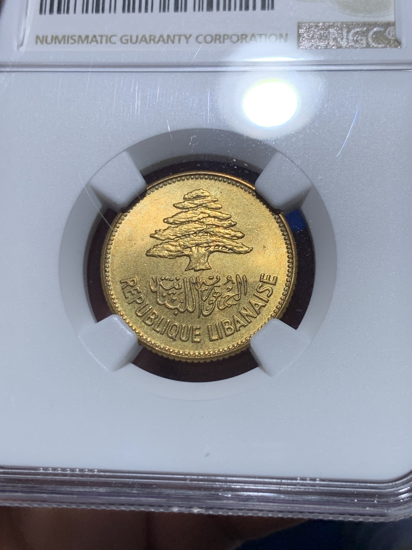 《竞宝斋》第261场-周日，周一，周二 3场连拍 (全场包邮) NGC MS66 黎巴嫩 1952年 25皮阿斯特