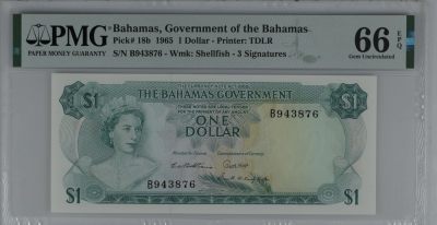 评级纸币 - Bahamas, Government of the Bahamas, 1 Dollar 1965 - Printer: TDLR