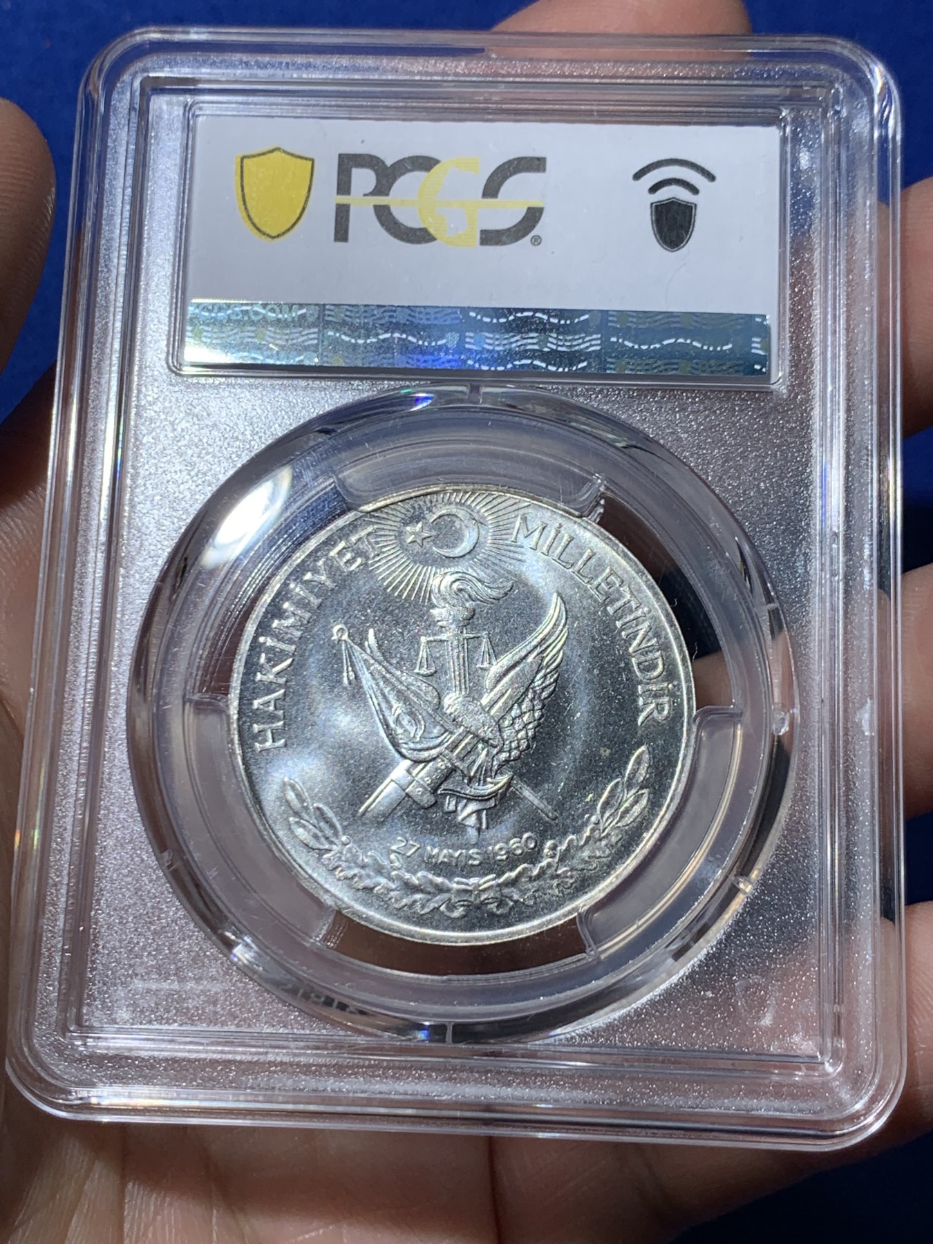 《竞宝斋》第261场-周日，周一，周二 3场连拍 (全场包邮) PCGS金盾 MS64 土耳其1960年10里拉银币