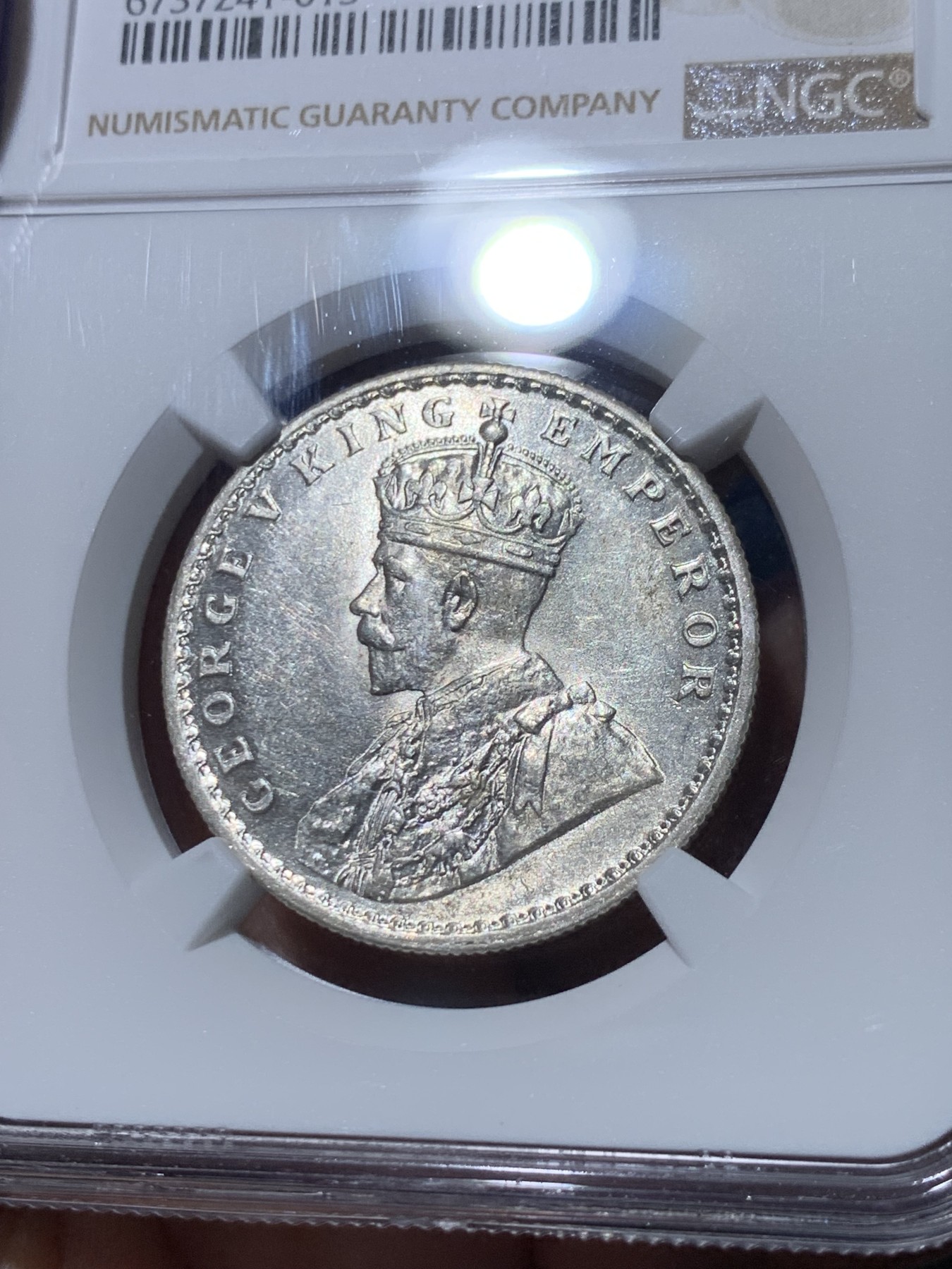 《竞宝斋》第261场-周日，周一，周二 3场连拍 (全场包邮) NGC MS61 印度1916C乔治五世1卢比银币