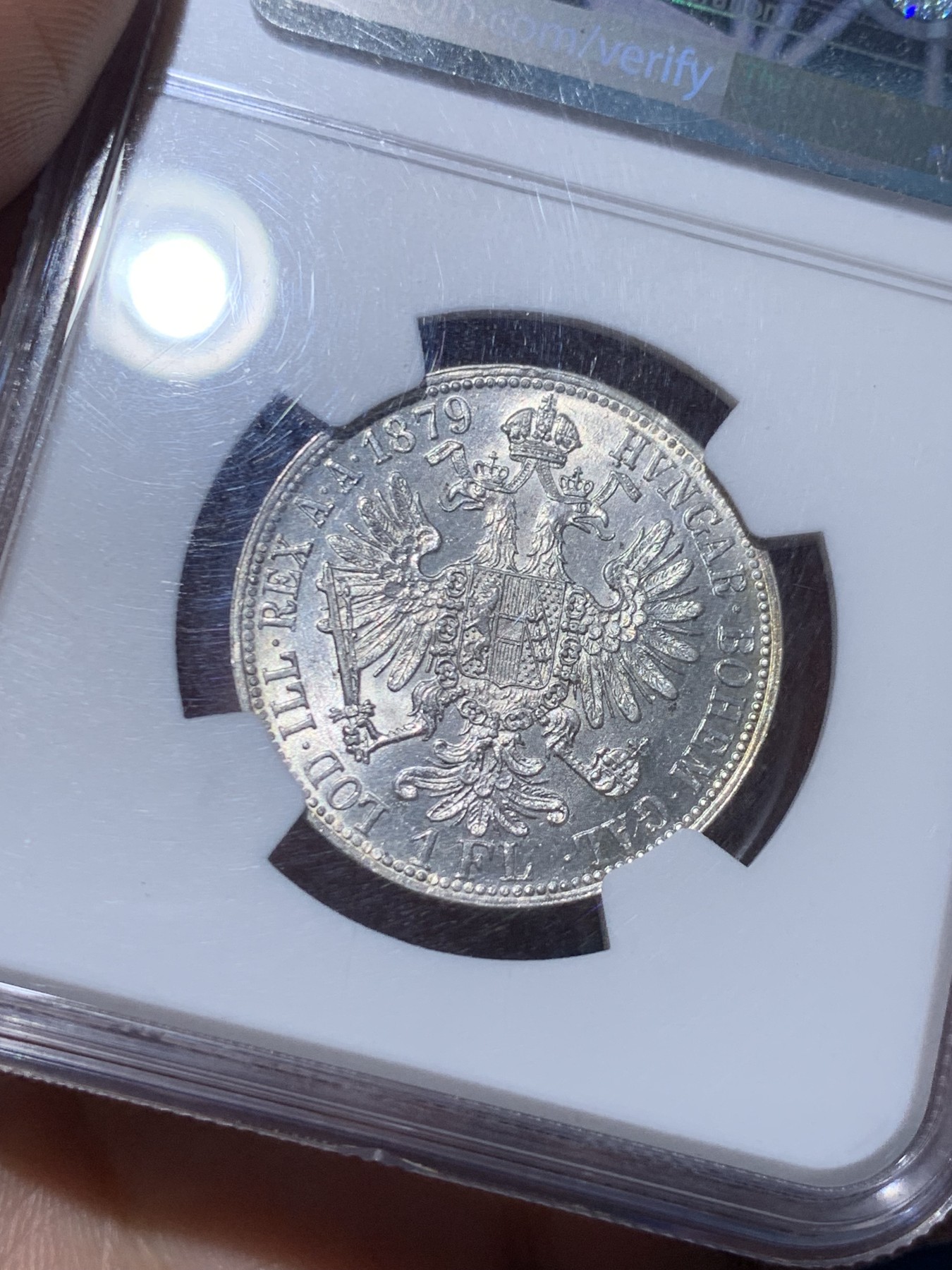 《竞宝斋》第261场-周日，周一，周二 3场连拍 (全场包邮) NGC MS62 奥地利1879年1佛罗林银币 原光美品