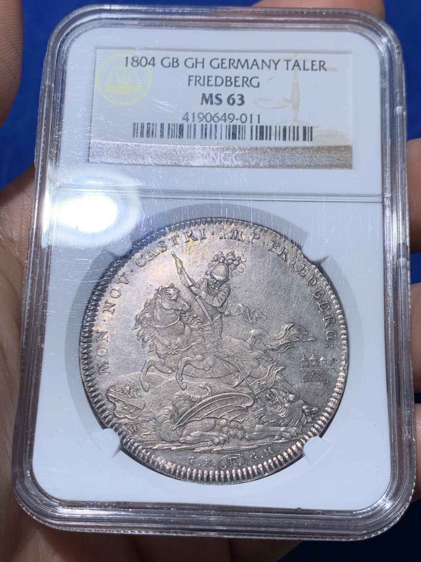《竞宝斋》第261场-周日，周一，周二 3场连拍 (全场包邮) NGC MS63 神圣罗马帝国 1804 弗里德贝格骑士屠龙 泰勒大银币 打制清晰 细腻的场景 难得藏品