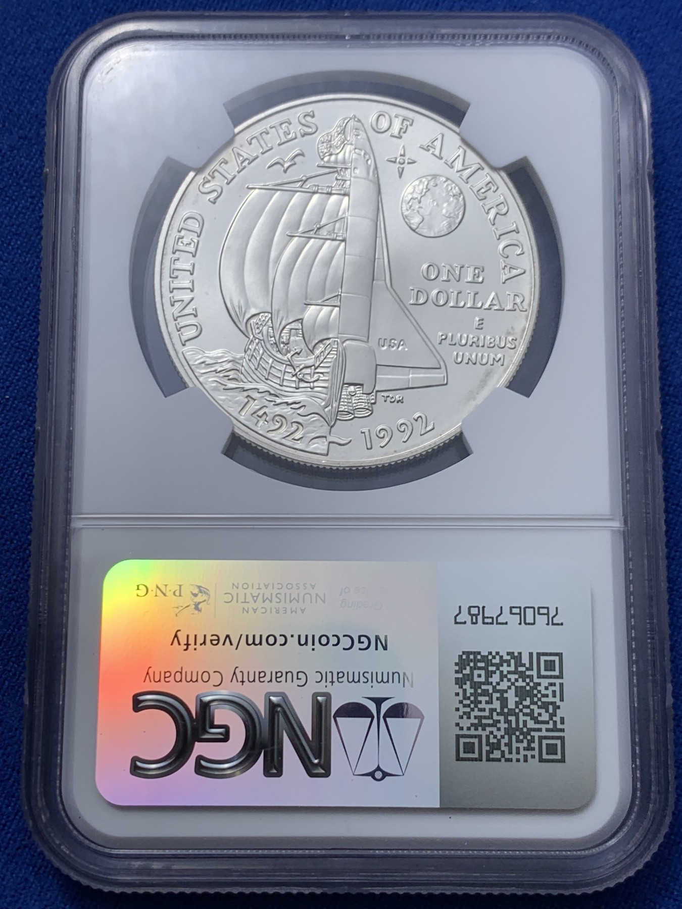 《竞宝斋》第261场-周日，周一，周二 3场连拍 (全场包邮) NGC MS69 美国1992年D版哥伦布1美元大银币