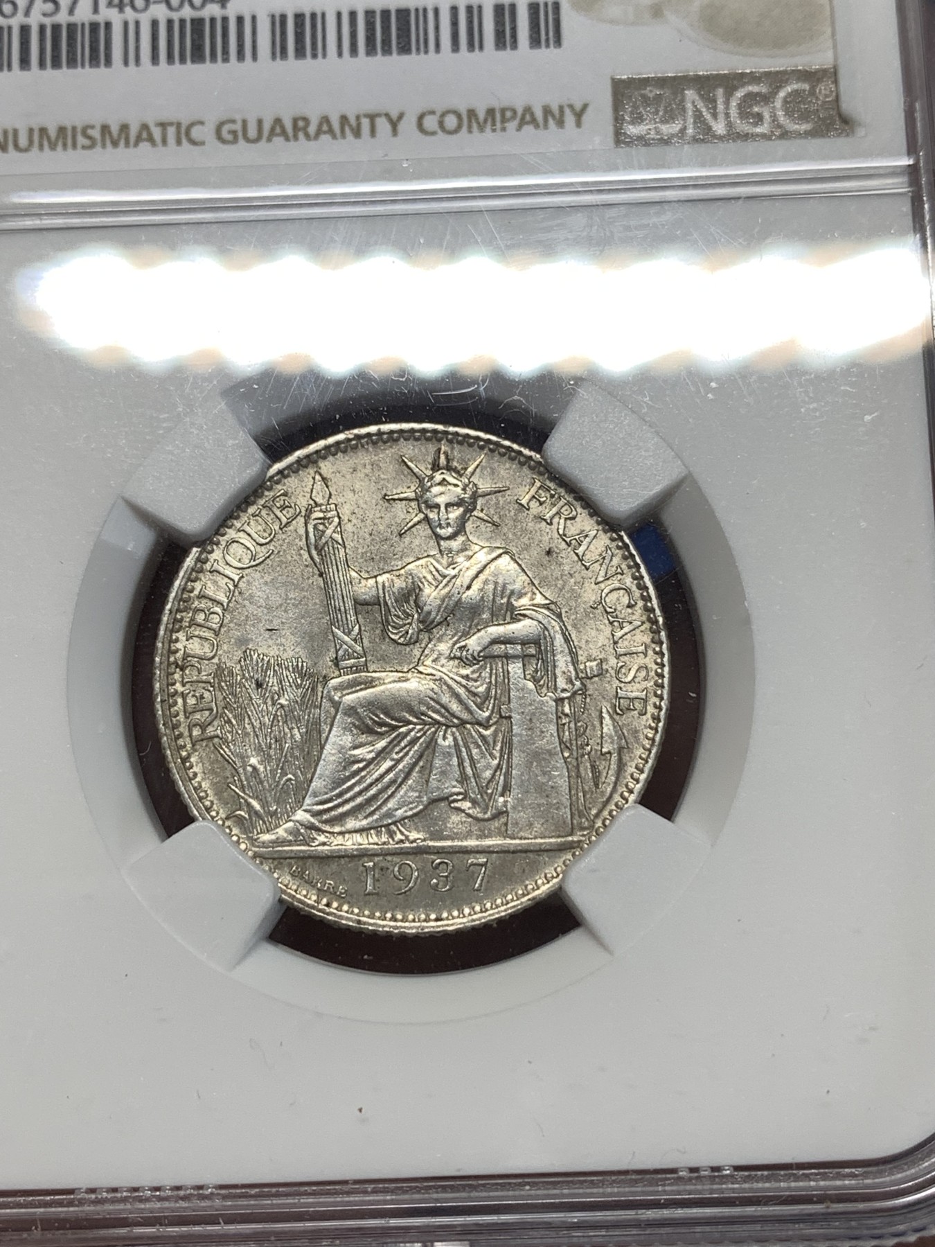 《竞宝斋》第261场-周日，周一，周二 3场连拍 (全场包邮) NGC UNCD 法属印支1937年20分坐洋银币