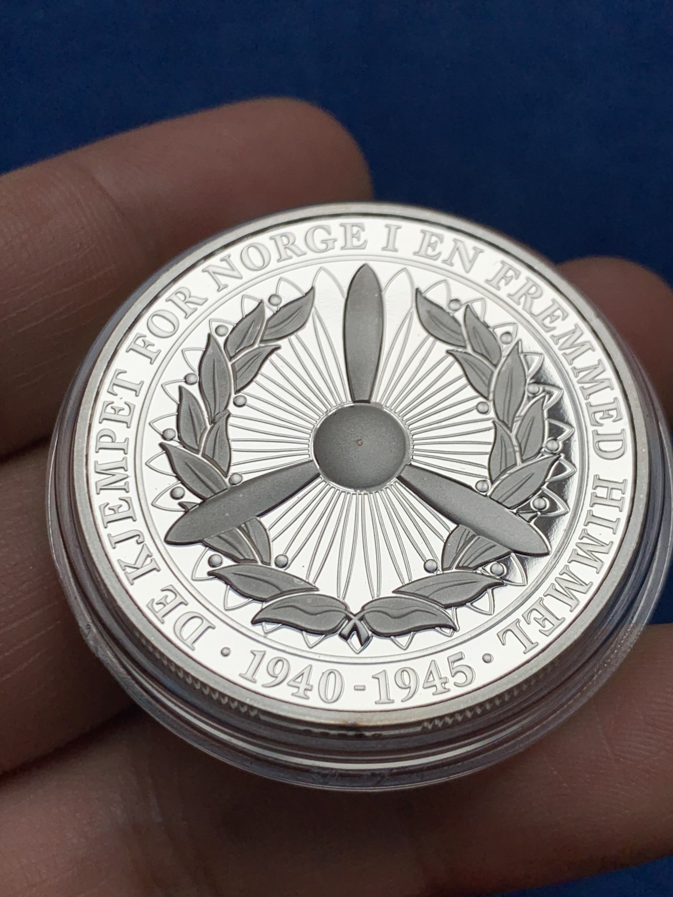 《竞宝斋》第261场-周日，周一，周二 3场连拍 (全场包邮) 挪威皇家空军 鹰徽 33克镀银纪念章 带证书