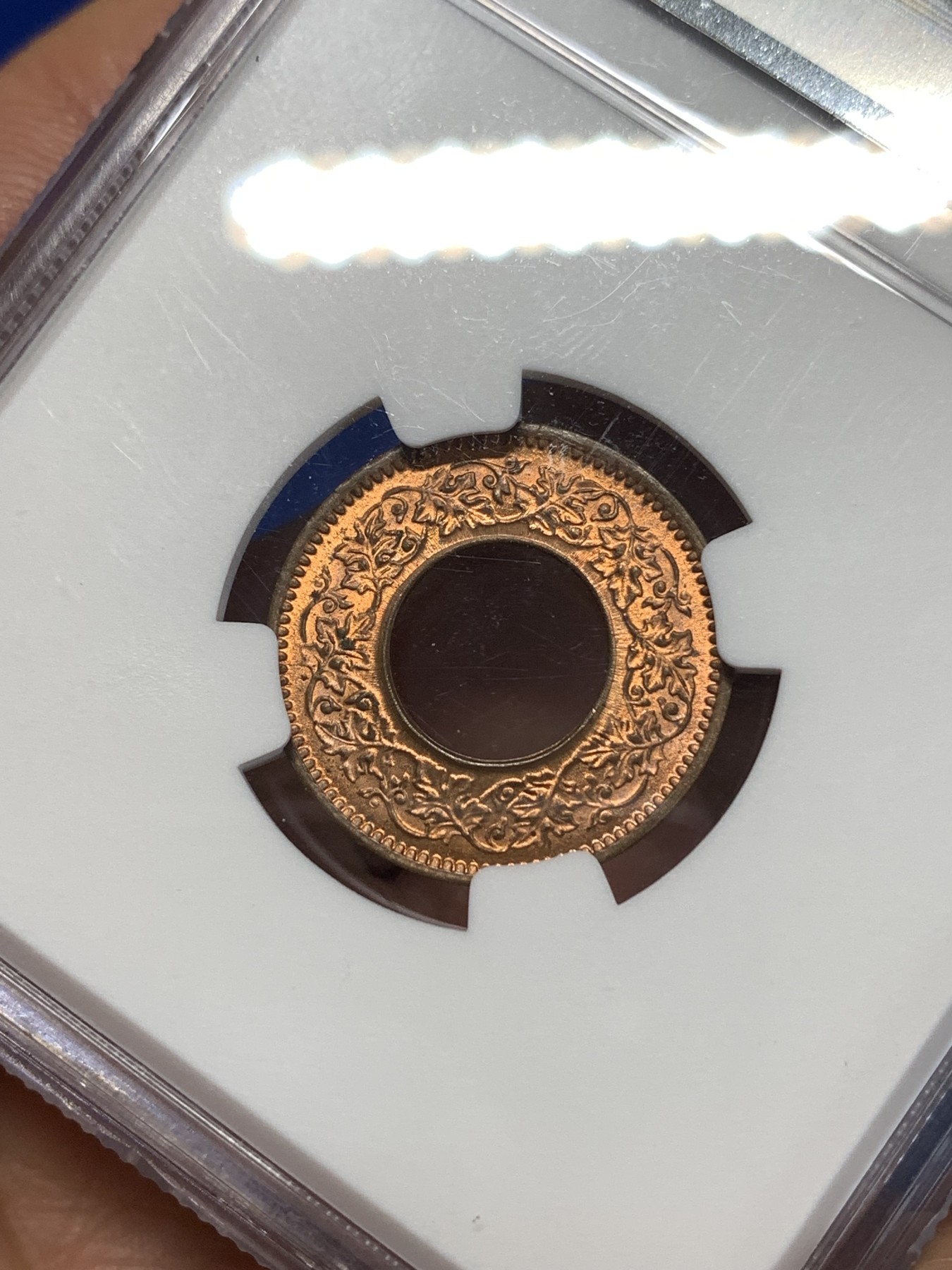 《竞宝斋》第261场-周日，周一，周二 3场连拍 (全场包邮) NGC MS63RB 印度1944年高冠派沙铜币