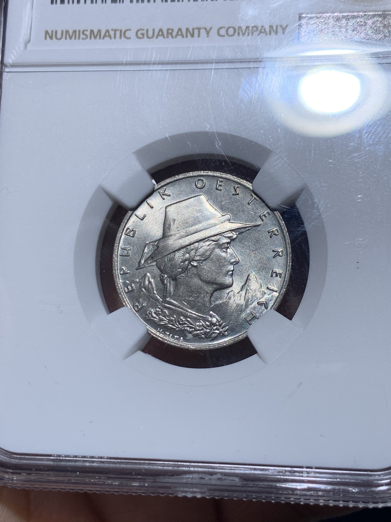 《竞宝斋》第261场-周日，周一，周二 3场连拍 (全场包邮) NGC MS64 奥地利1924年蒂罗尔高山美女1000K镍币 冠军分