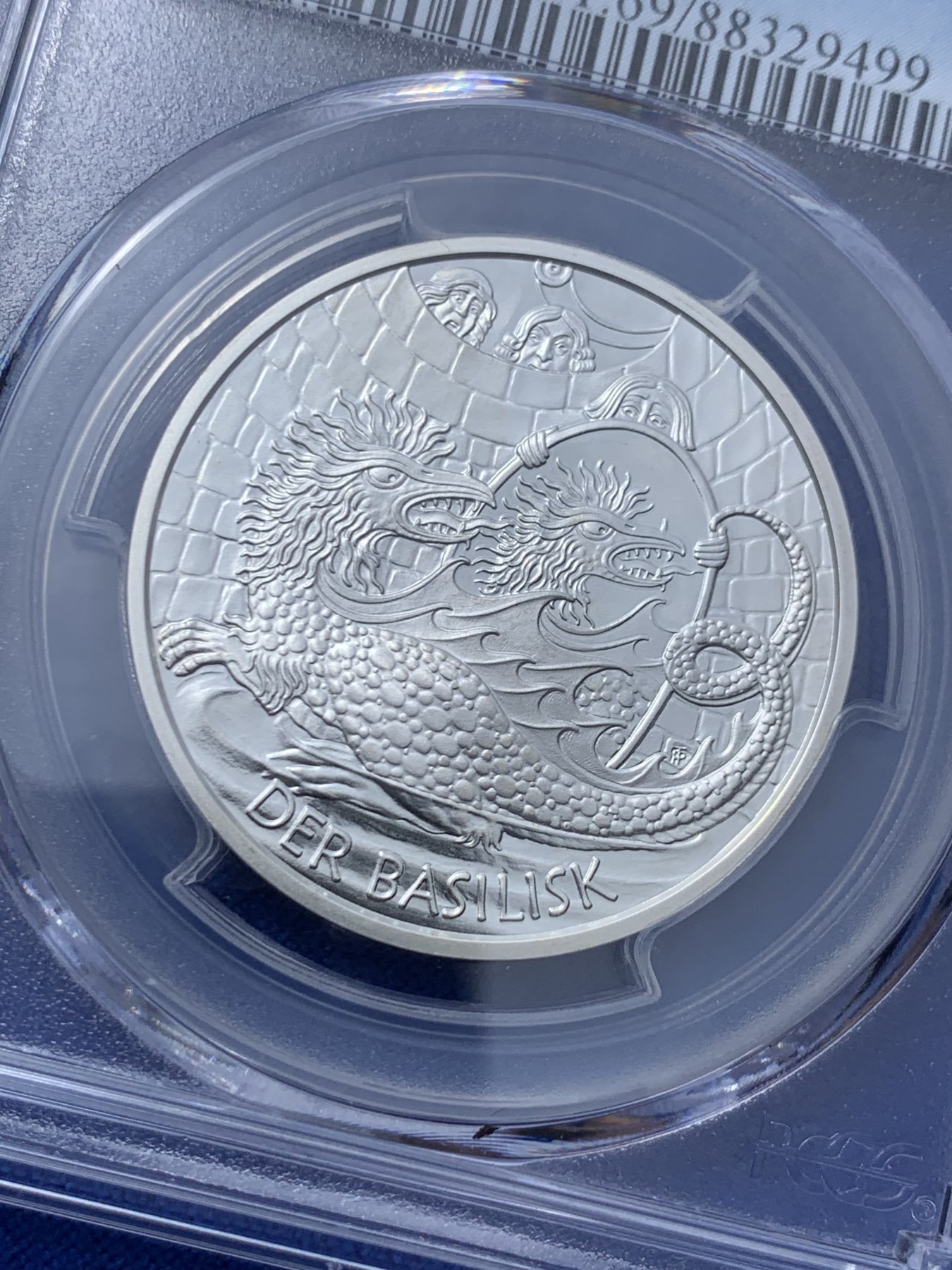 《竞宝斋》第261场-周日，周一，周二 3场连拍 (全场包邮) PCGS PR69DCAM 奥地利2009年发行古代神话巴吉里斯克蜥蜴10欧精制币（克劳斯获奖2011年最受欢迎银币）