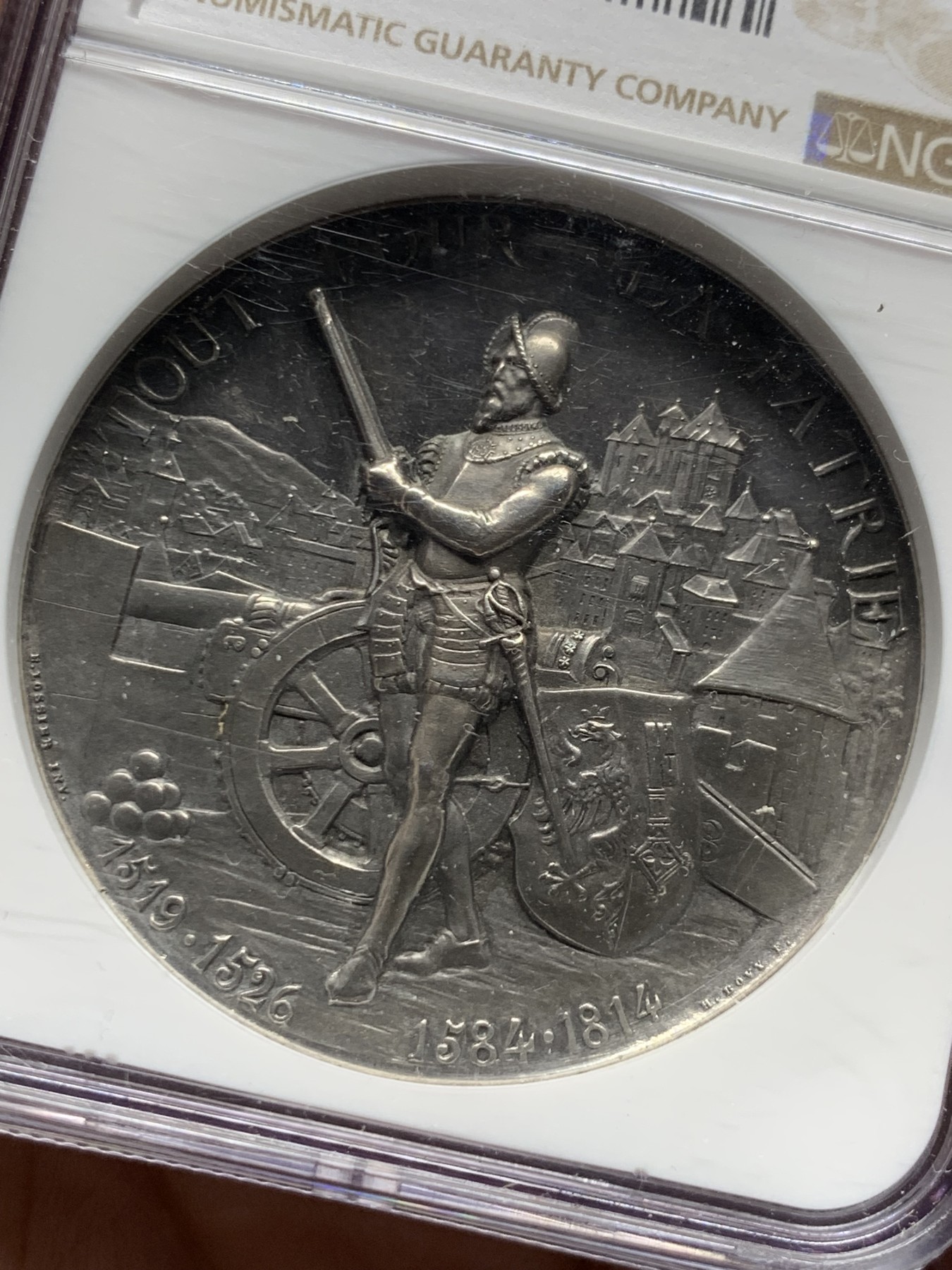 《竞宝斋》第261场-周日，周一，周二 3场连拍 (全场包邮) NGC MS61 瑞士1887年射击节银章 加厚盒