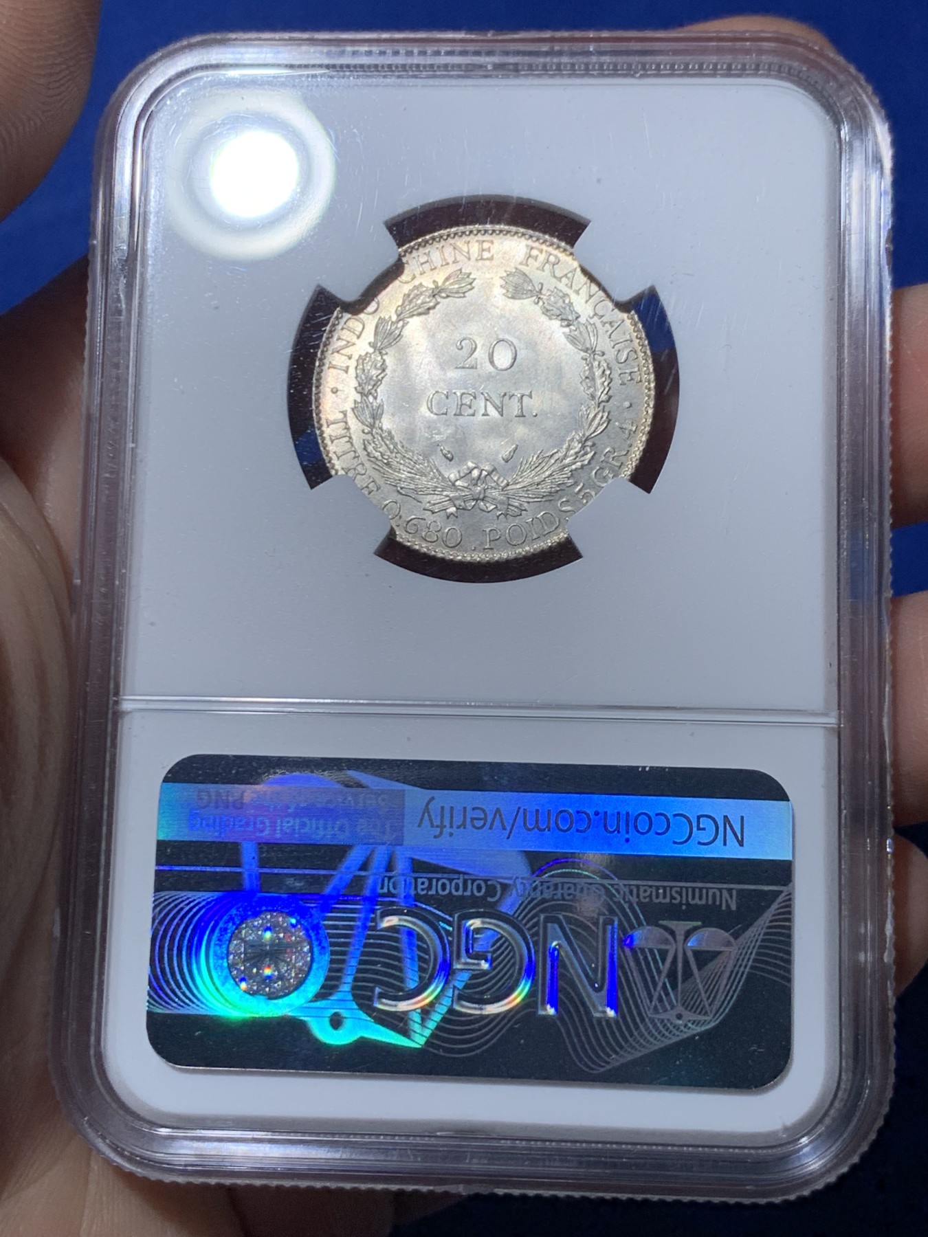 《竞宝斋》第261场-周日，周一，周二 3场连拍 (全场包邮) NGC MS65 法属印度支那 1937年 20分坐洋小银币 原光底板 高分 挺鼻梁