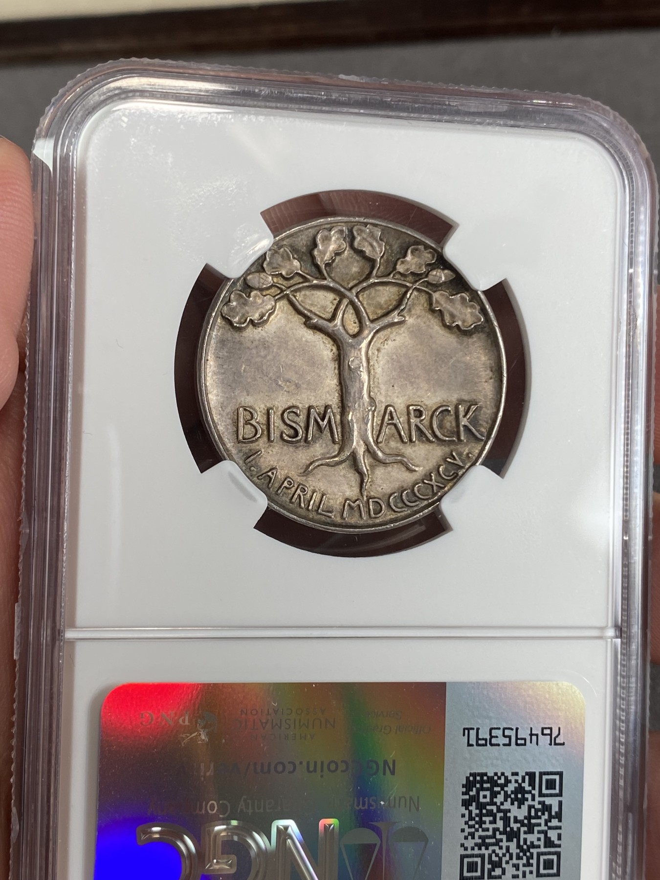 万国钱币拍卖第024期（诸神之战） NGC MS63 1895年德国帝国脊梁俾斯麦80大寿橡树银章 非常有特色的一款橡树祝寿银章
