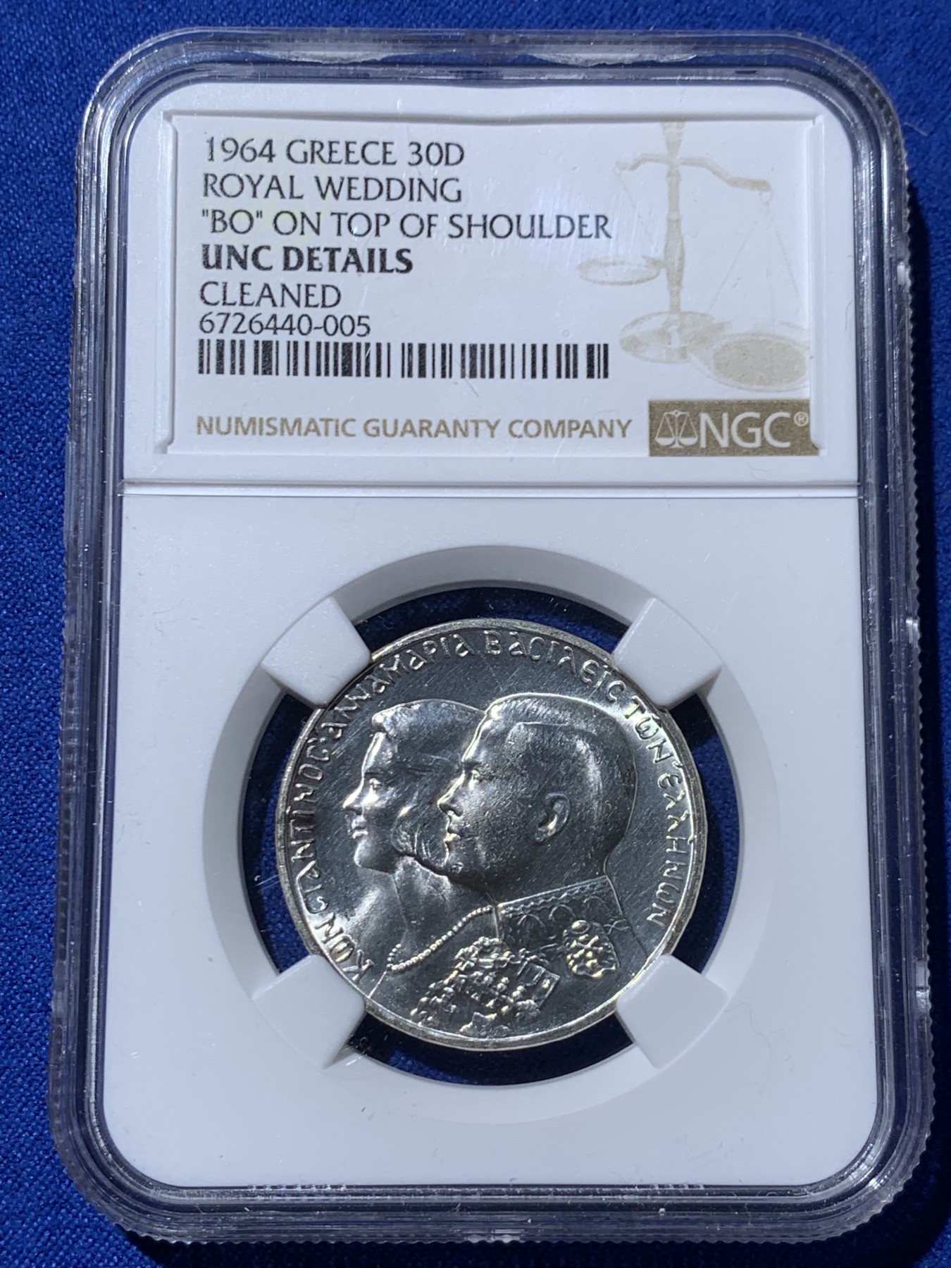 《竞宝斋》第261场-周日，周一，周二 3场连拍 (全场包邮) NGC UNCD 希腊1964年康斯坦丁二世皇室婚礼30德拉克马银币